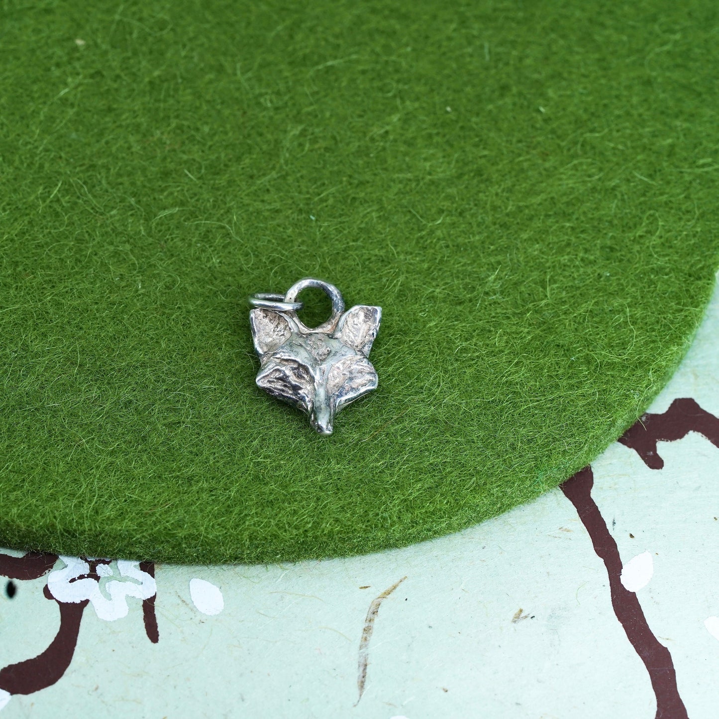 Vintage sterling silver handmade pendant, 925 silver fox head charm