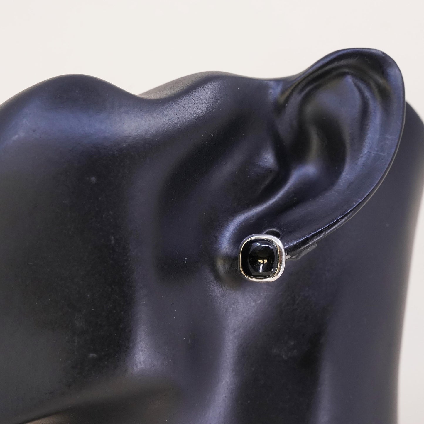 Vintage Sterling 925 silver handmade square stud with onyx, single earring