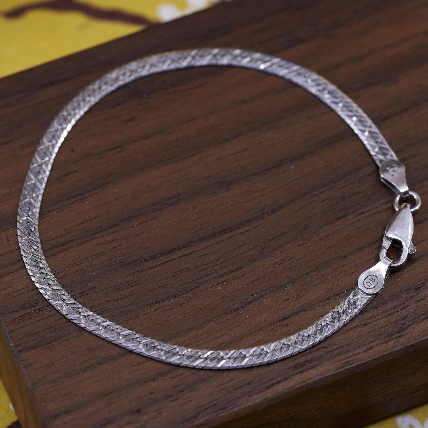 6.75", Vintage Sterling silver textured herringbone bracelet, Italy 925 chain