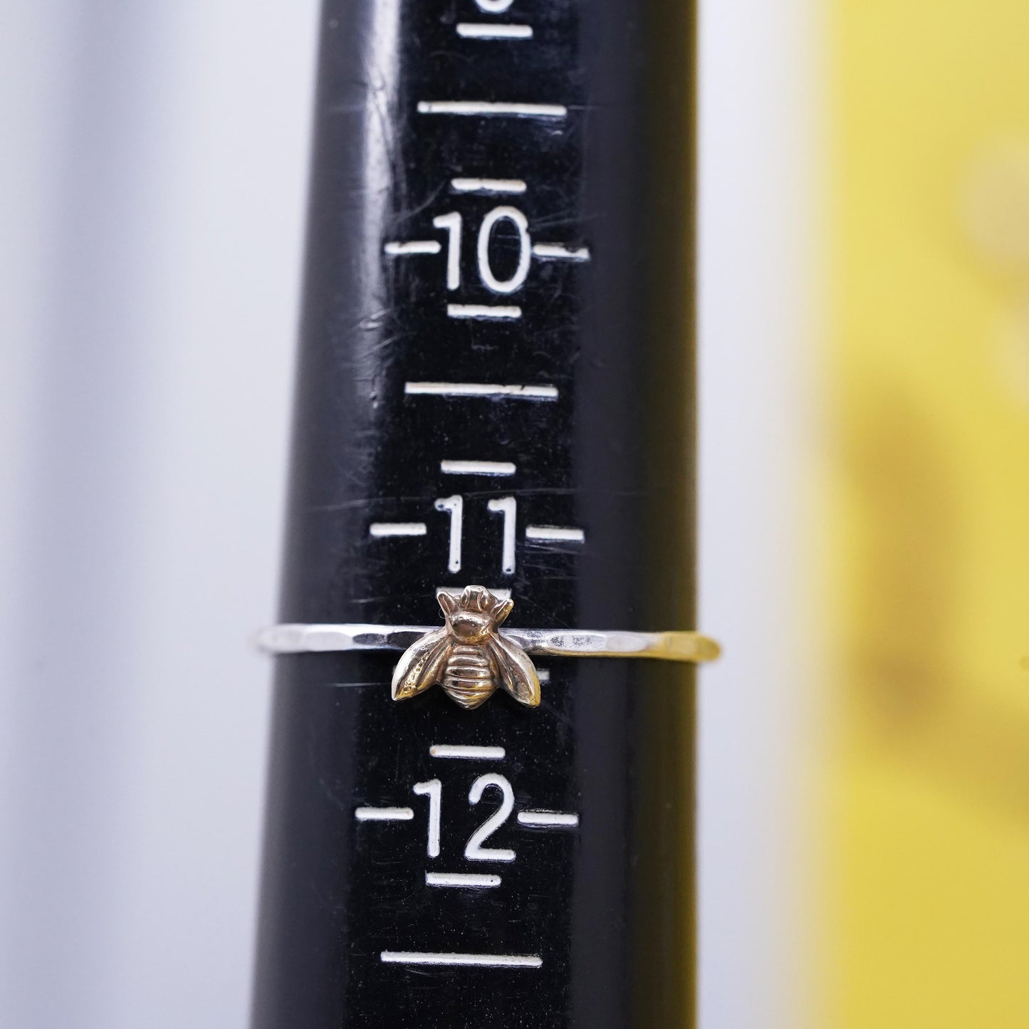 Size 11.5, VTG two tone Sterling silver handmade ring, 925 bee stackable ring