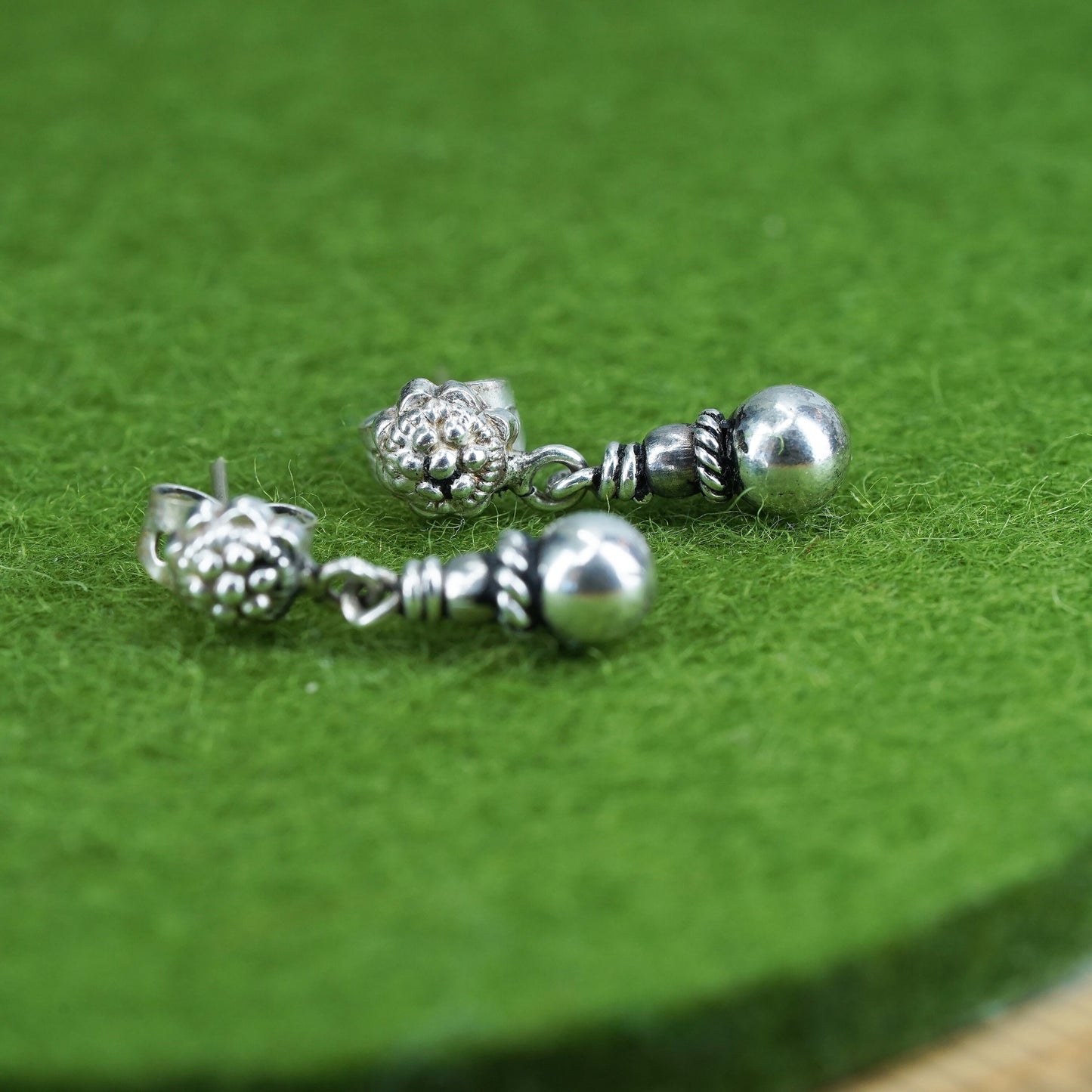 Vintage sterling silver handmade earrings, 925 beads dangles