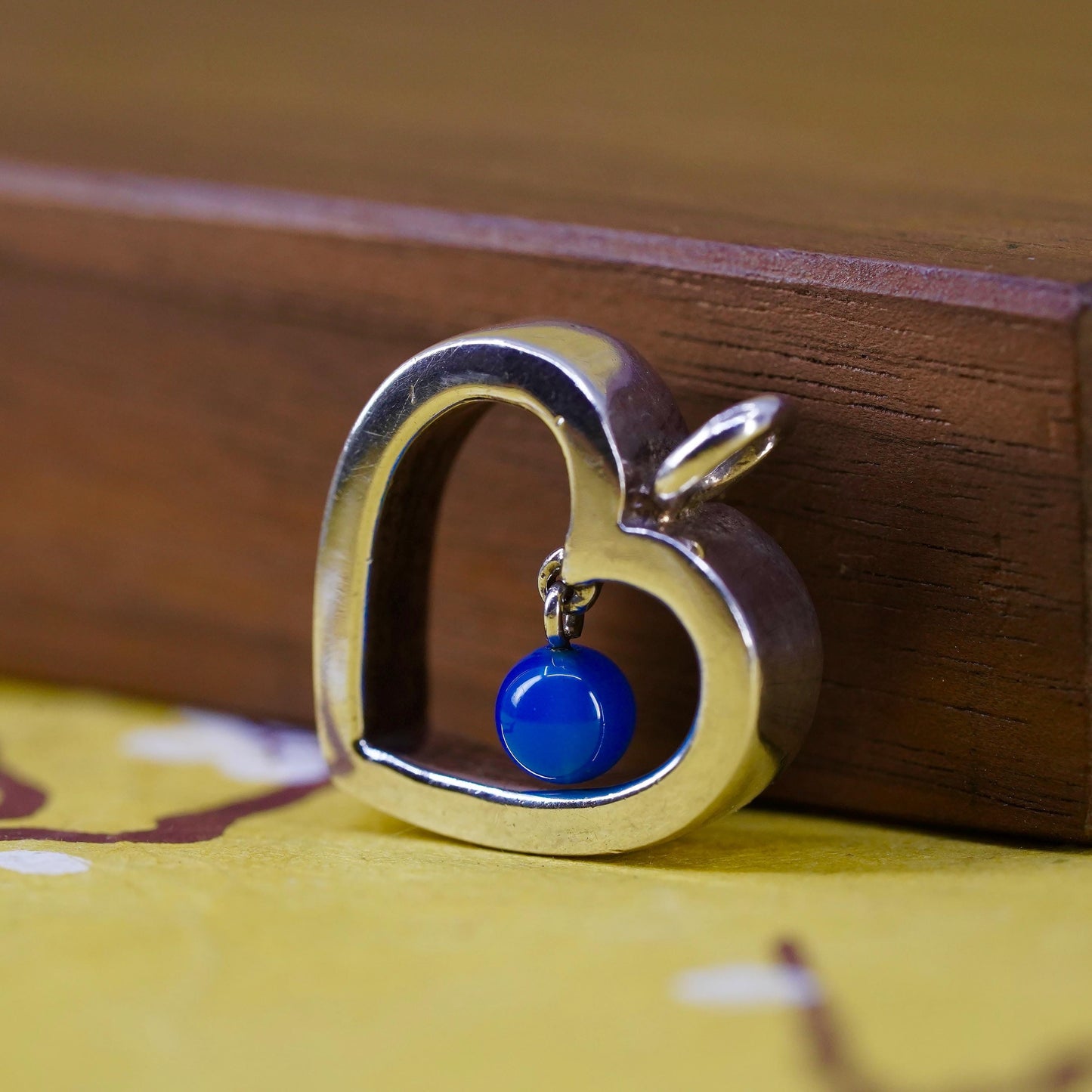 Vintage designer Sterling silver pendant, 925 heart charm with chalcedony bead