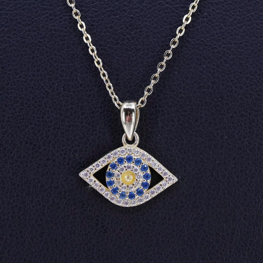 16+2", vermeil gold Sterling 925 silver circle necklace cz evil eye pendant