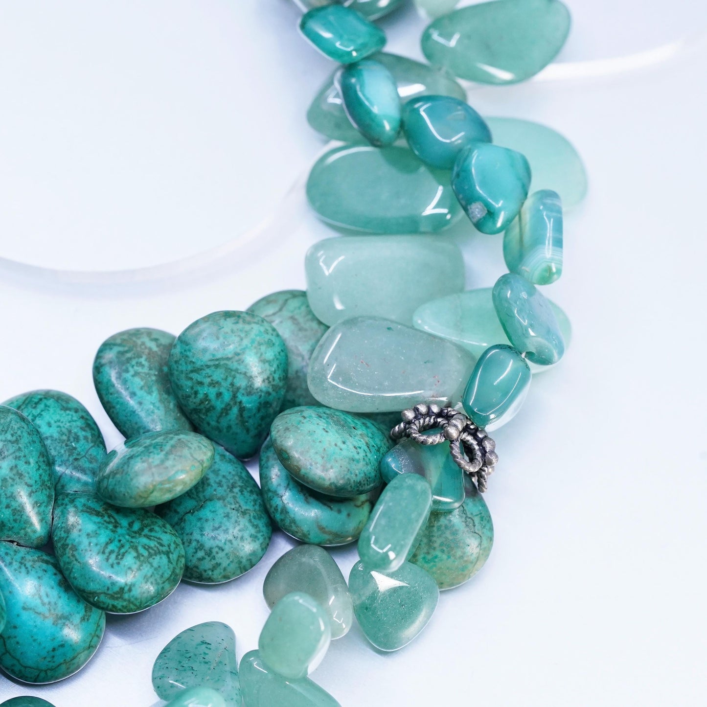 18+2", Vintage beads necklace, sterling silver 925 closure turquoise amazonite