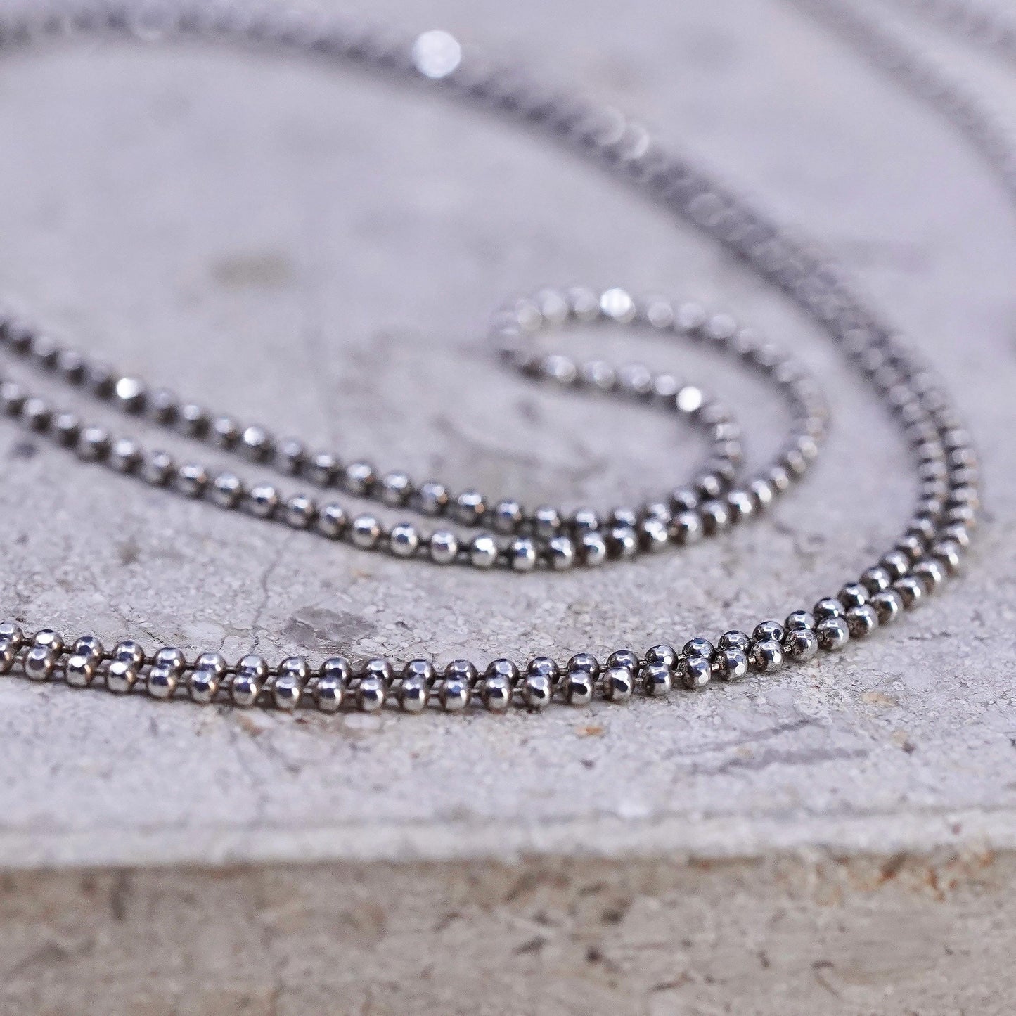 30", 1mm, vintage Italian Sterling silver handmade necklace, 925 bead chain