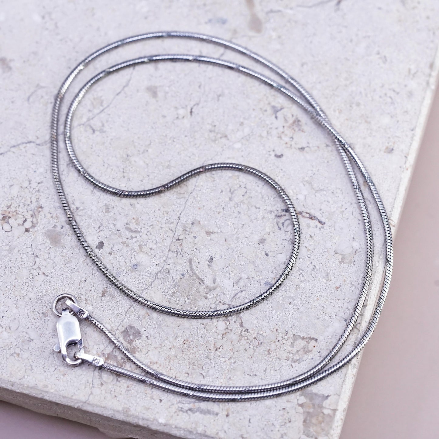 18" 1mm, vintage Italian Sterling silver textured snake chain, 925 necklace