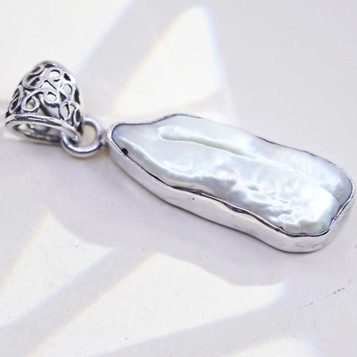 Vintage handmade sterling 925 silver pendant with baroque long pearl