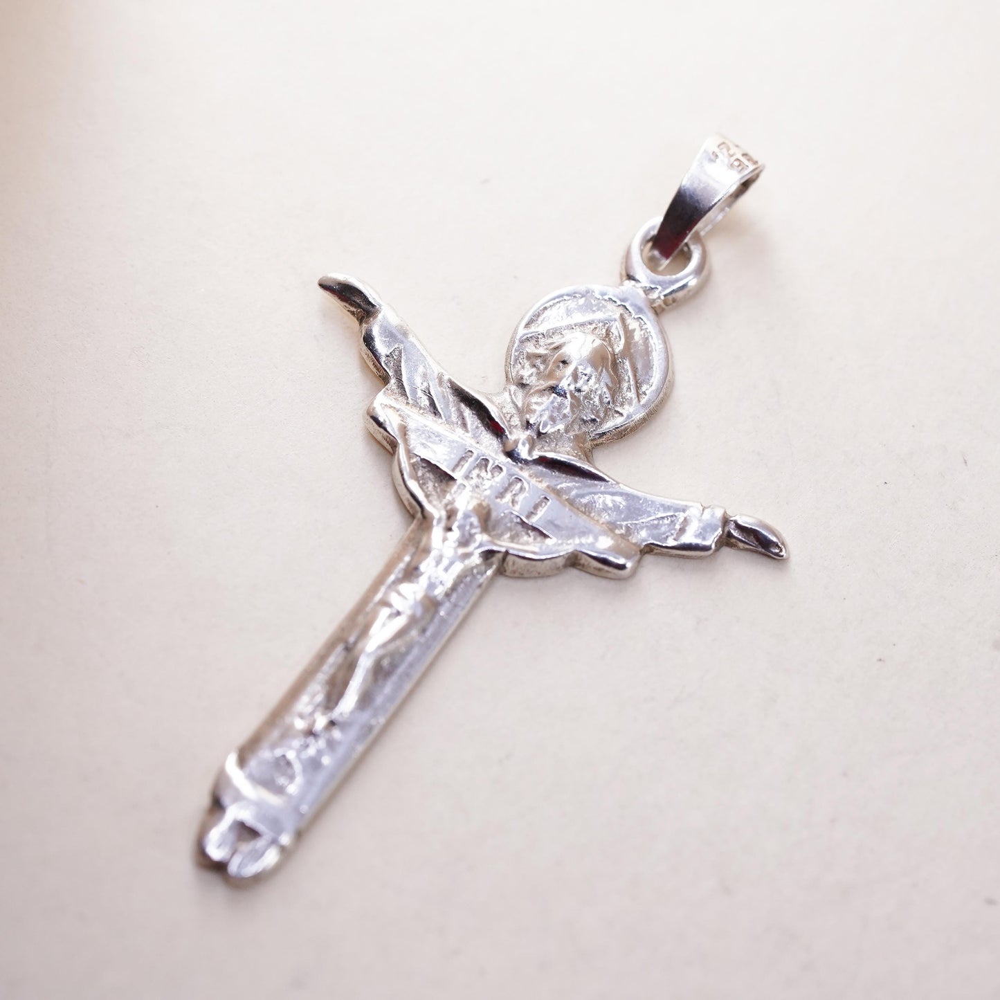 Vintage handmade Sterling silver pendant, 925 Jesus cross charm