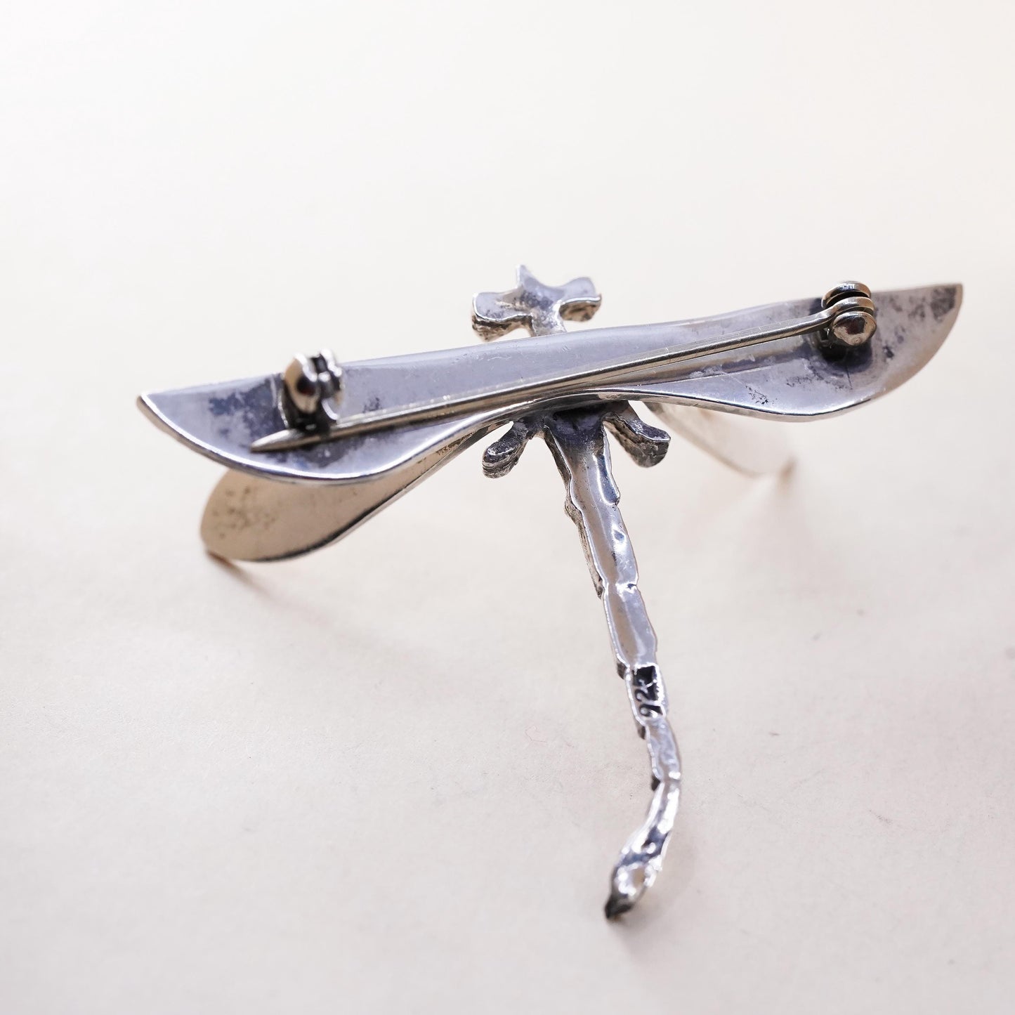Vintage Sterling silver handmade brooch, 3D 925 dragonfly pin