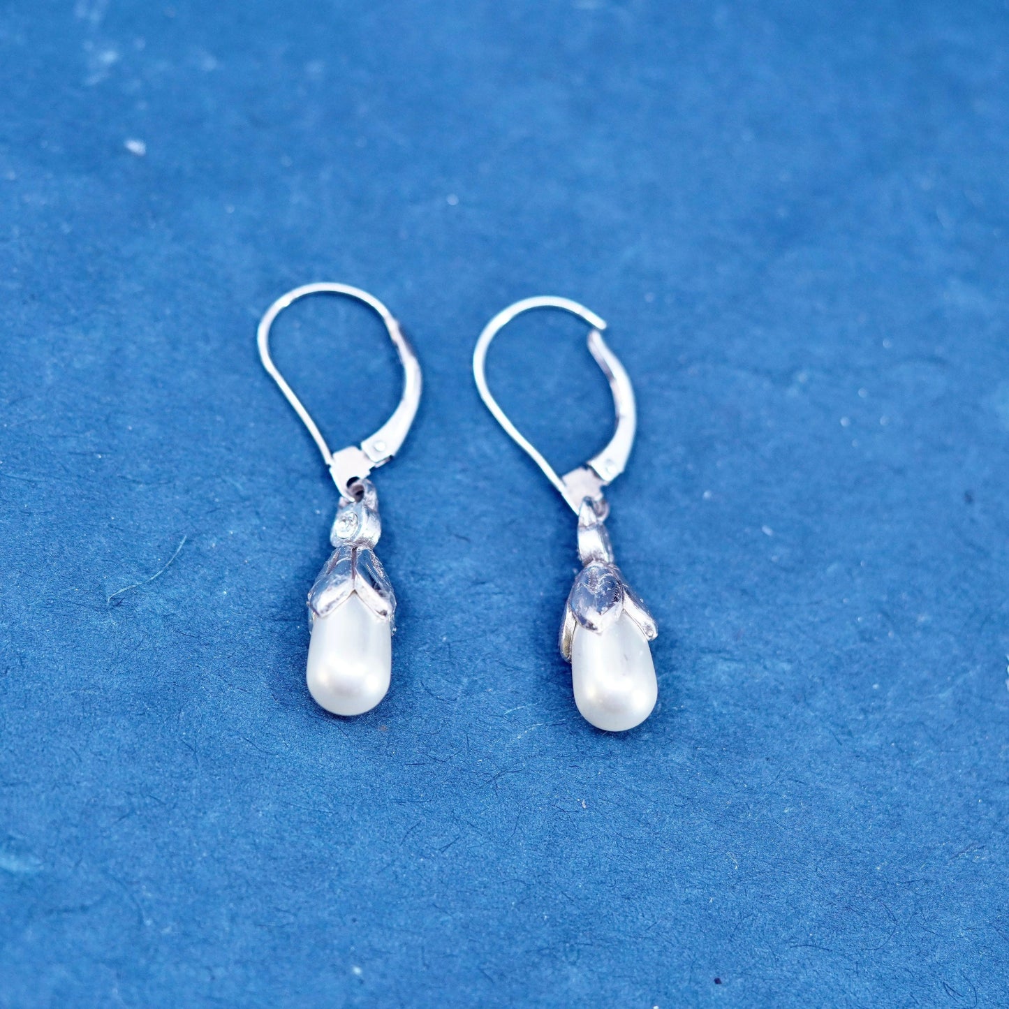 Vintage sterling silver handmade earrings, 925 hooks with pearl