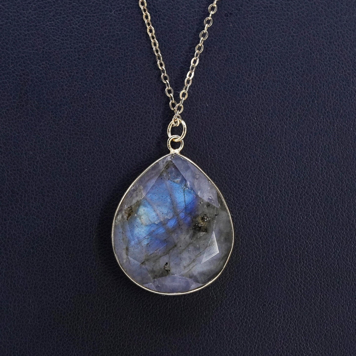 18+2", vermeil gold Sterling Silver 925 necklace labradorite teardrop pendant