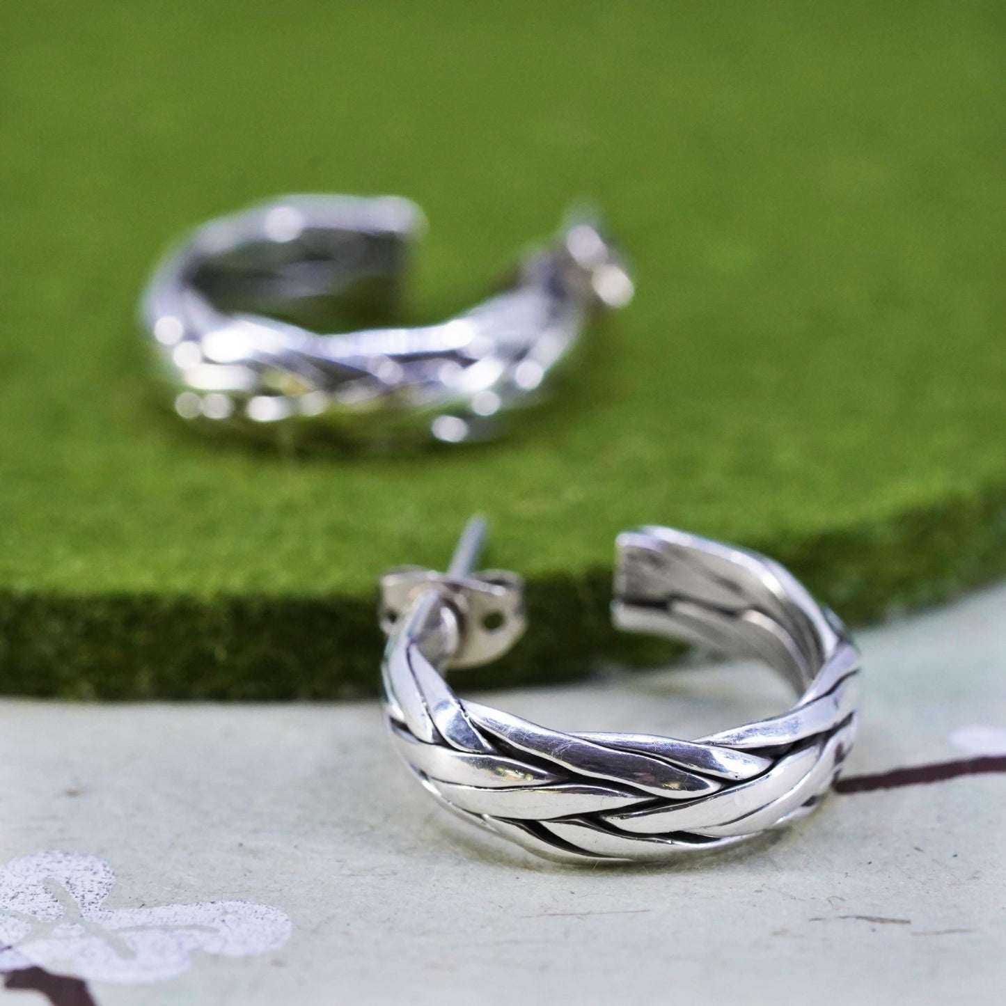 0.75”, Vintage sterling silver handmade earrings, 925 cable Huggie hoops