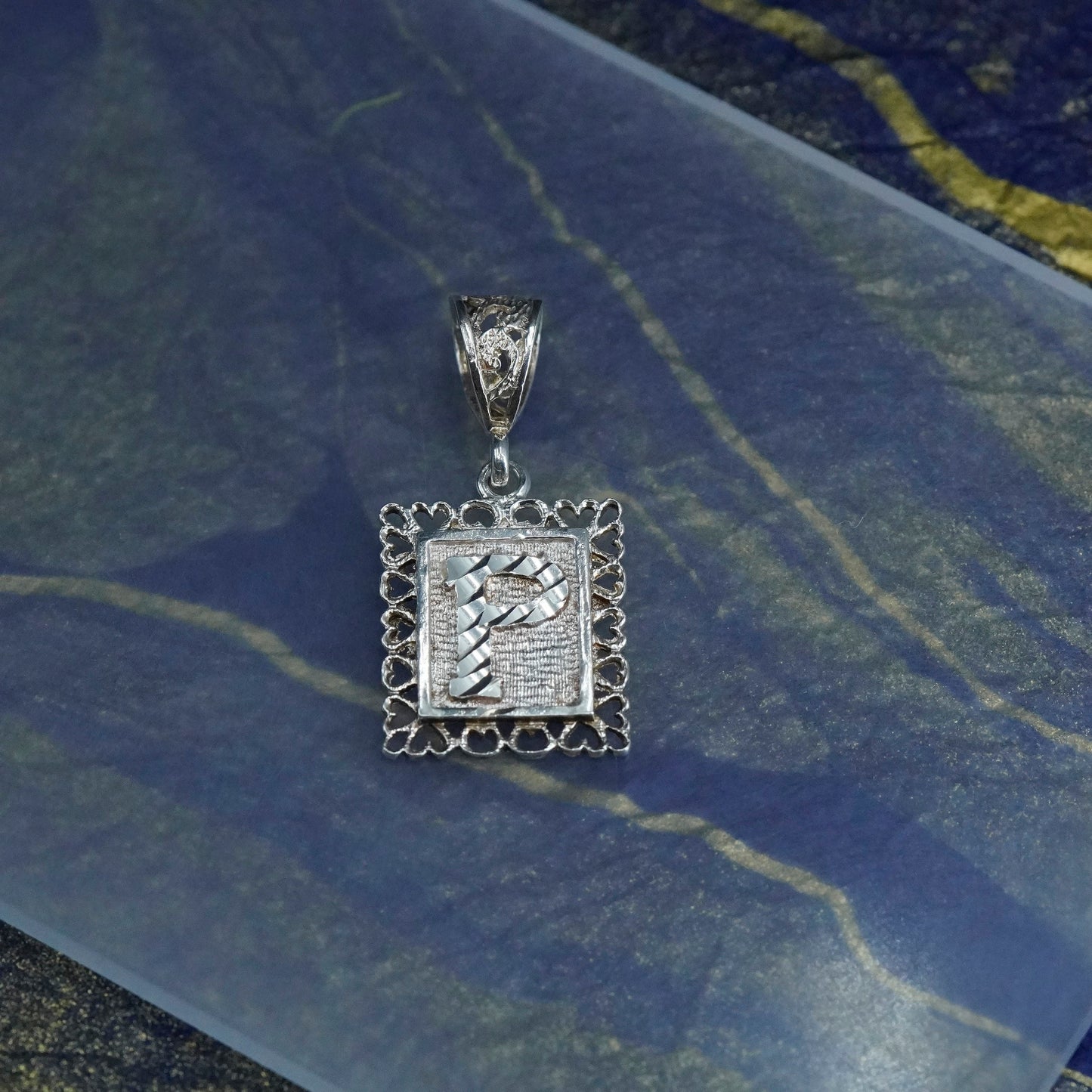 Vintage sterling silver handmade pendant, 925 charm with letter “P”