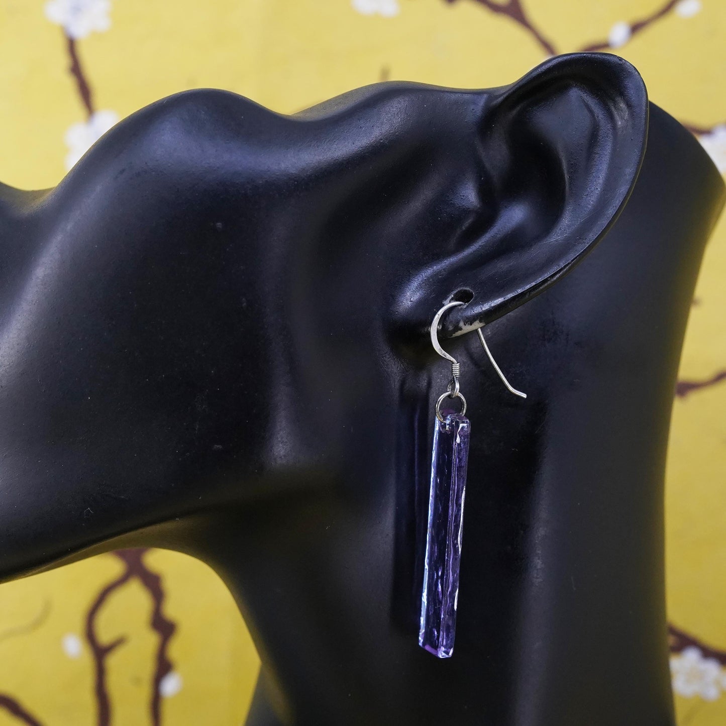 Vintage sterling 925 silver handmade earrings with purple glass dangles