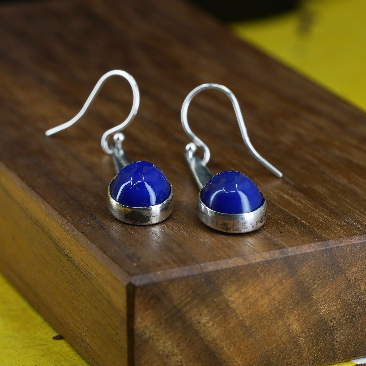 Vintage Sterling 925 silver handmade earrings with blue onyx inlay