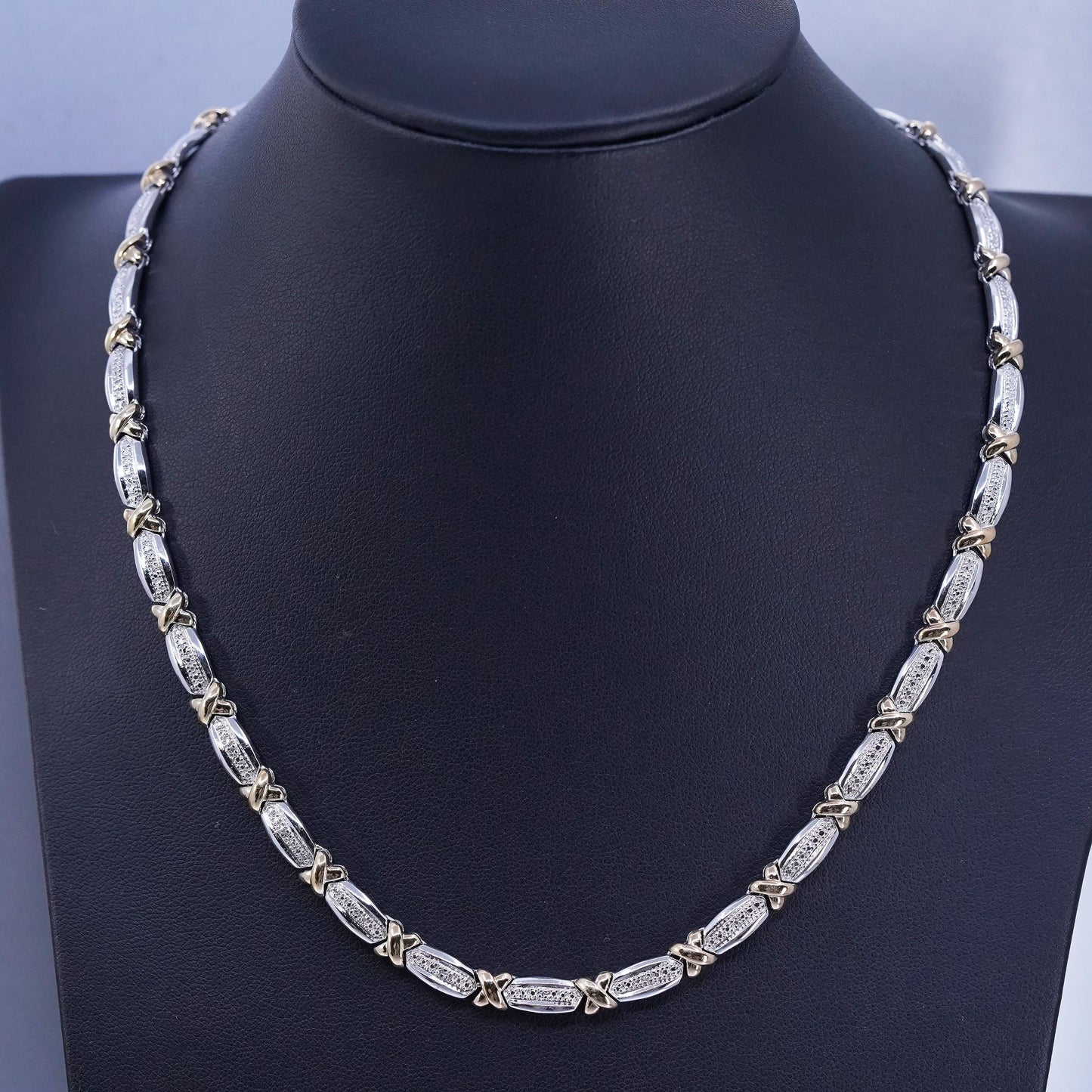 18”, two tone vermeil gold over Sterling 925 silver tennis necklace diamond