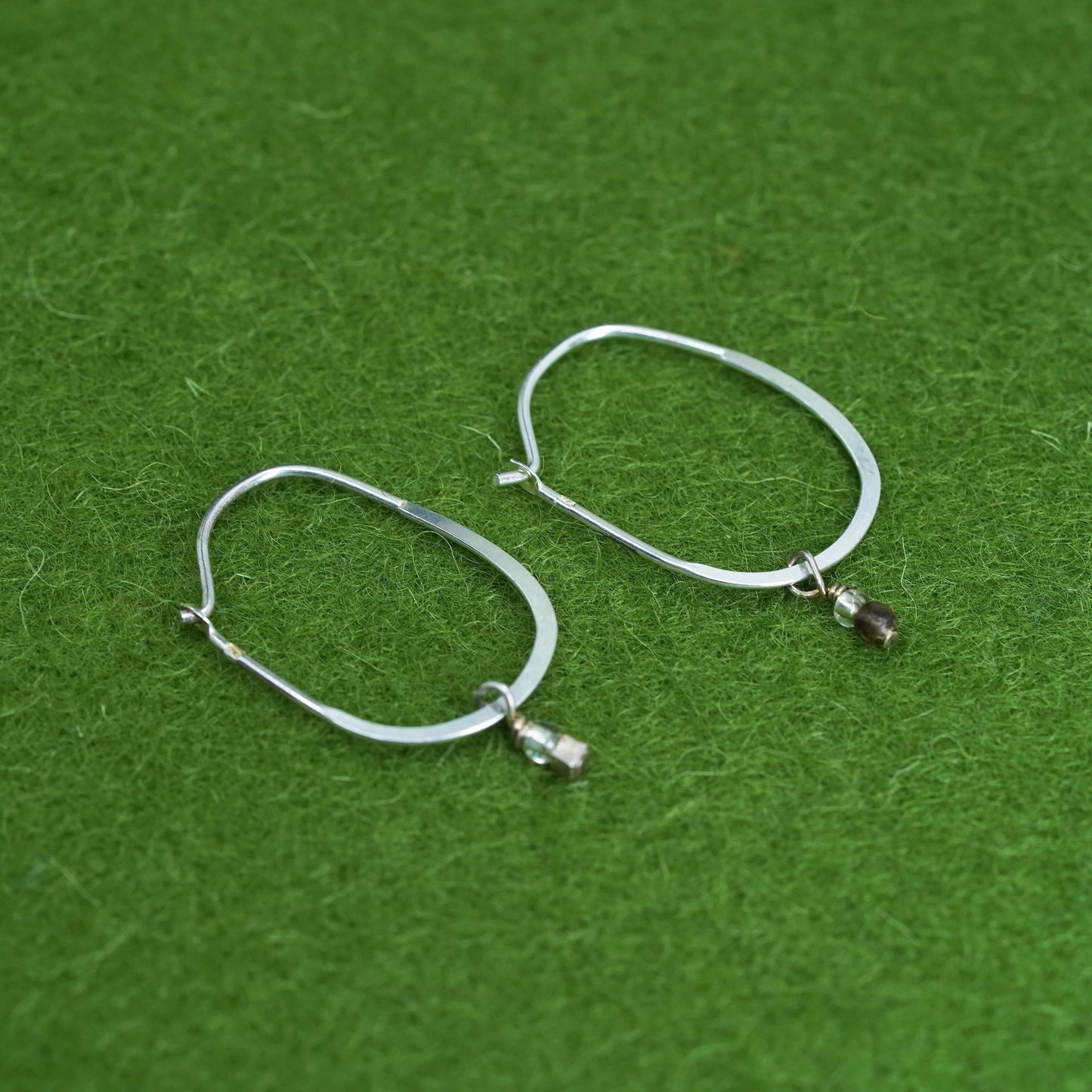 0.75”, Vintage Sterling silver handmade earrings, 925 hoops with bead charms