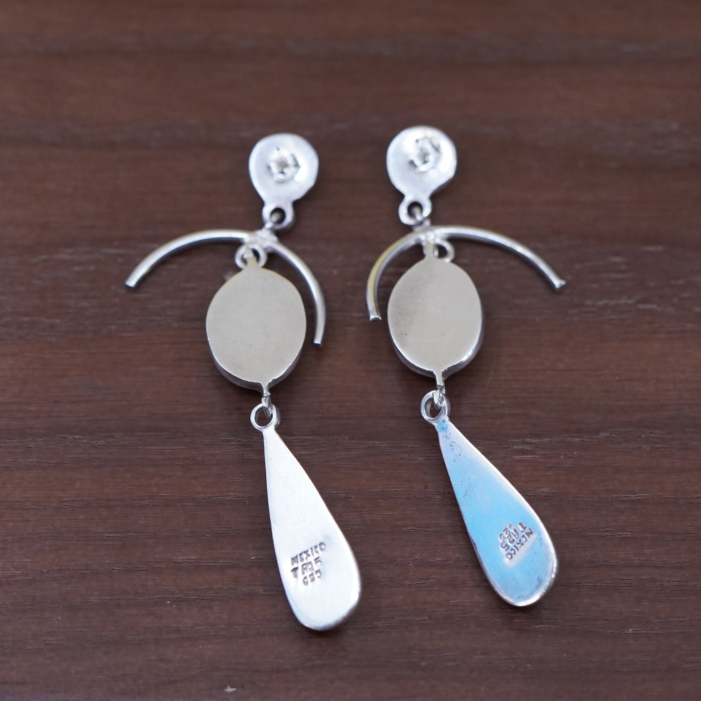 Southwestern mexico Sterling 925 silver handmade teardrop earrings w/ oval onyx