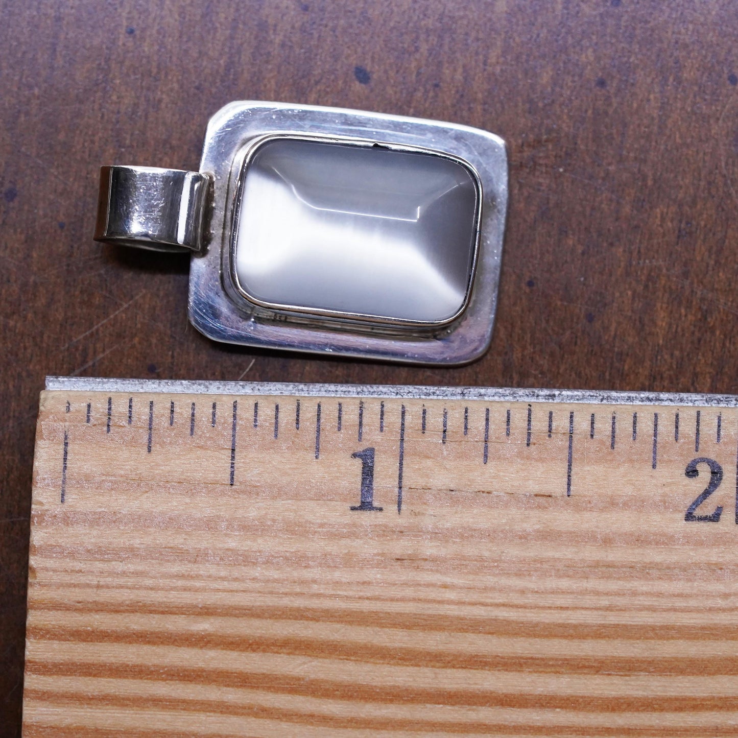 Vintage Mexican sterling 925 silver handmade pendant with white cats eye