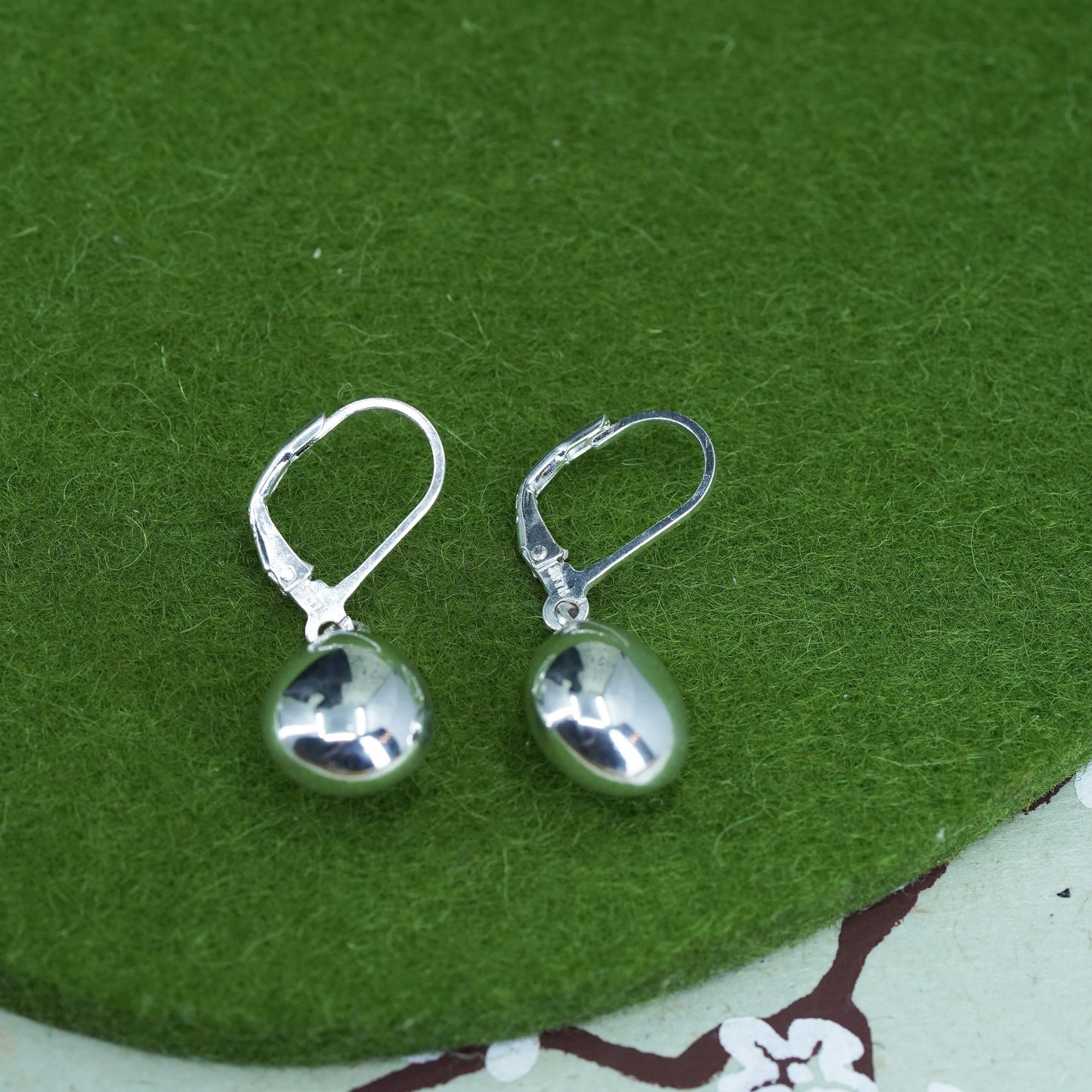 Vintage Sterling silver handmade earrings, puffy 925 silver teardrop dangles