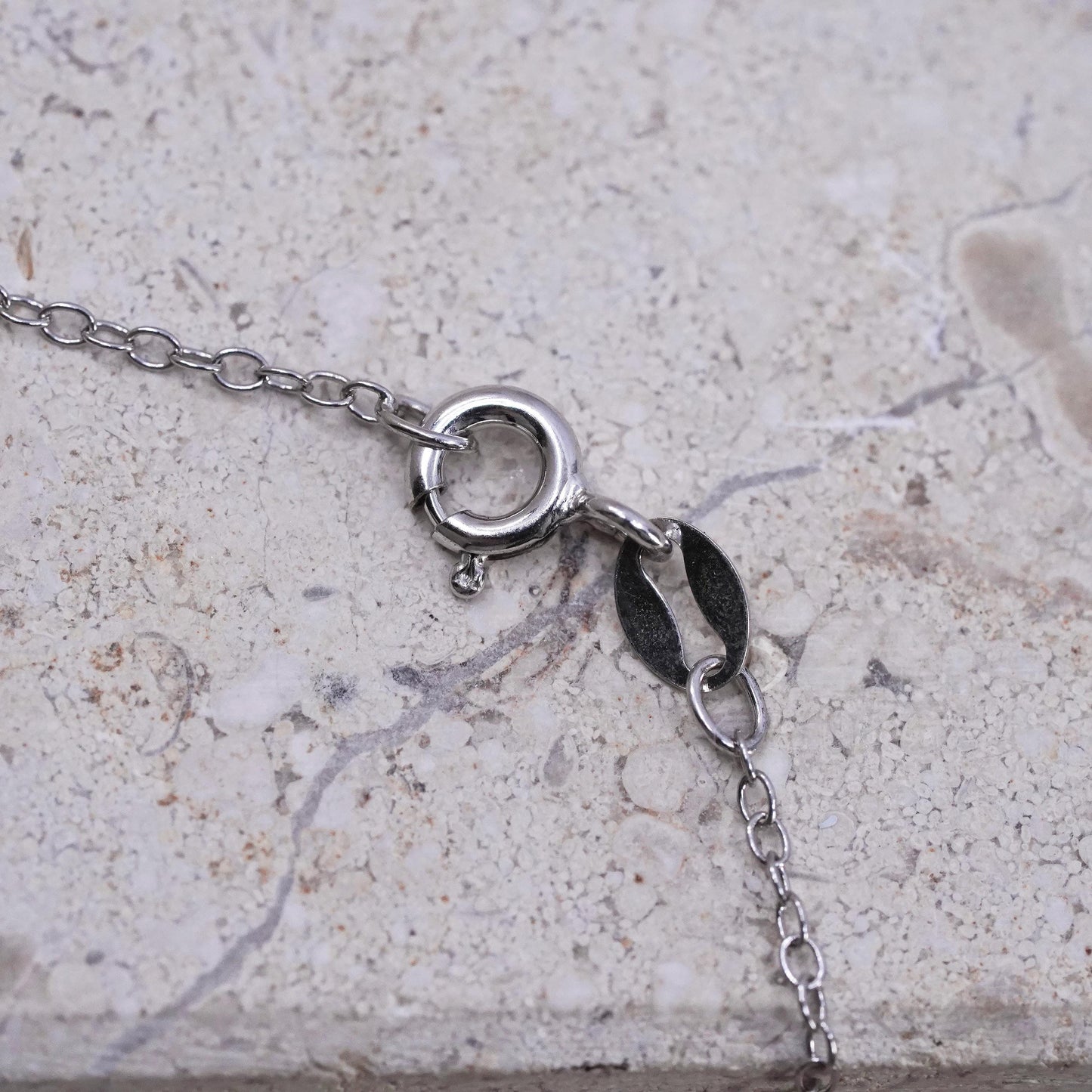 18”, vintage Sterling silver handmade necklace, 925 circle chain w/ cz pendant