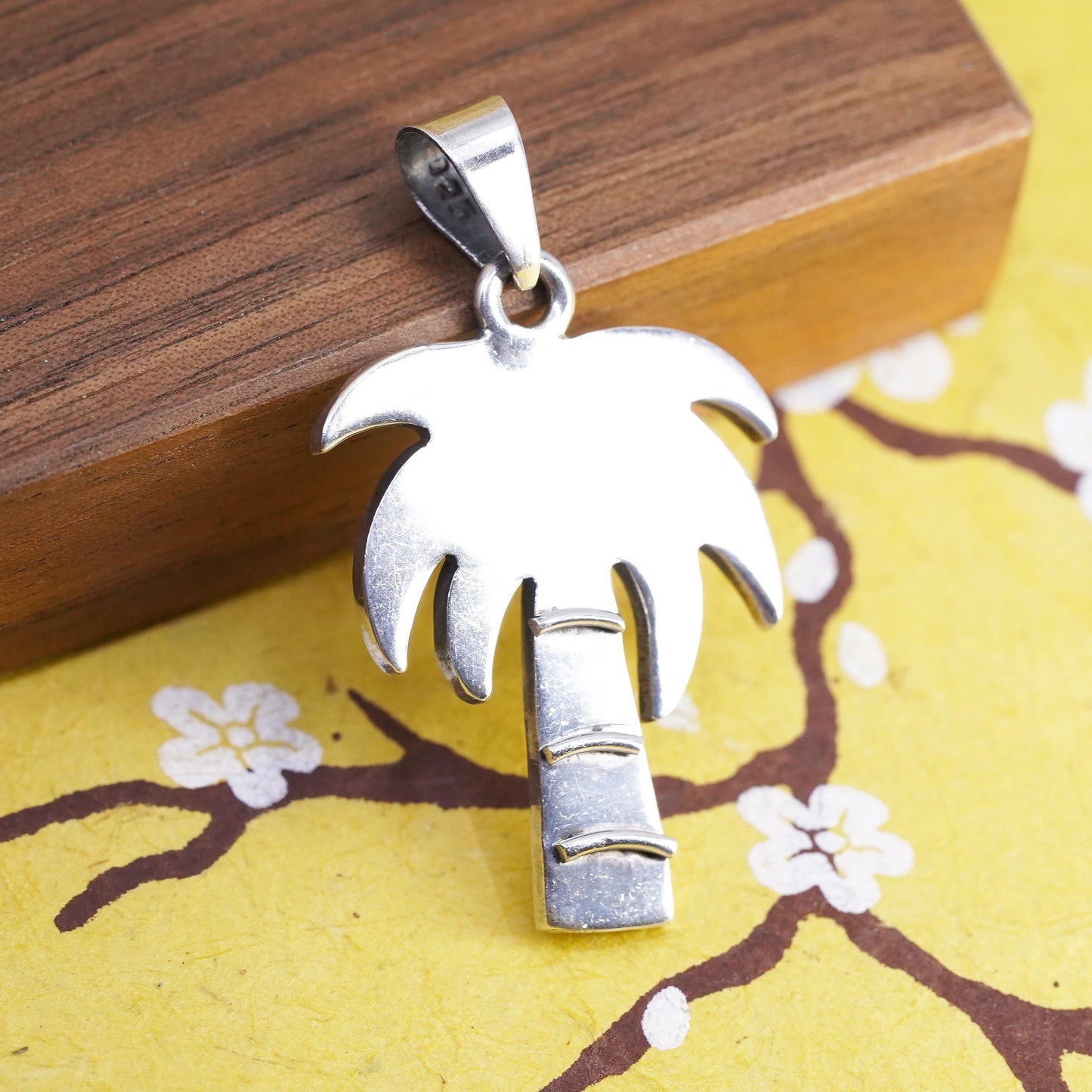 Vintage southwestern handmade solid sterling 925 silver palm tree pendant