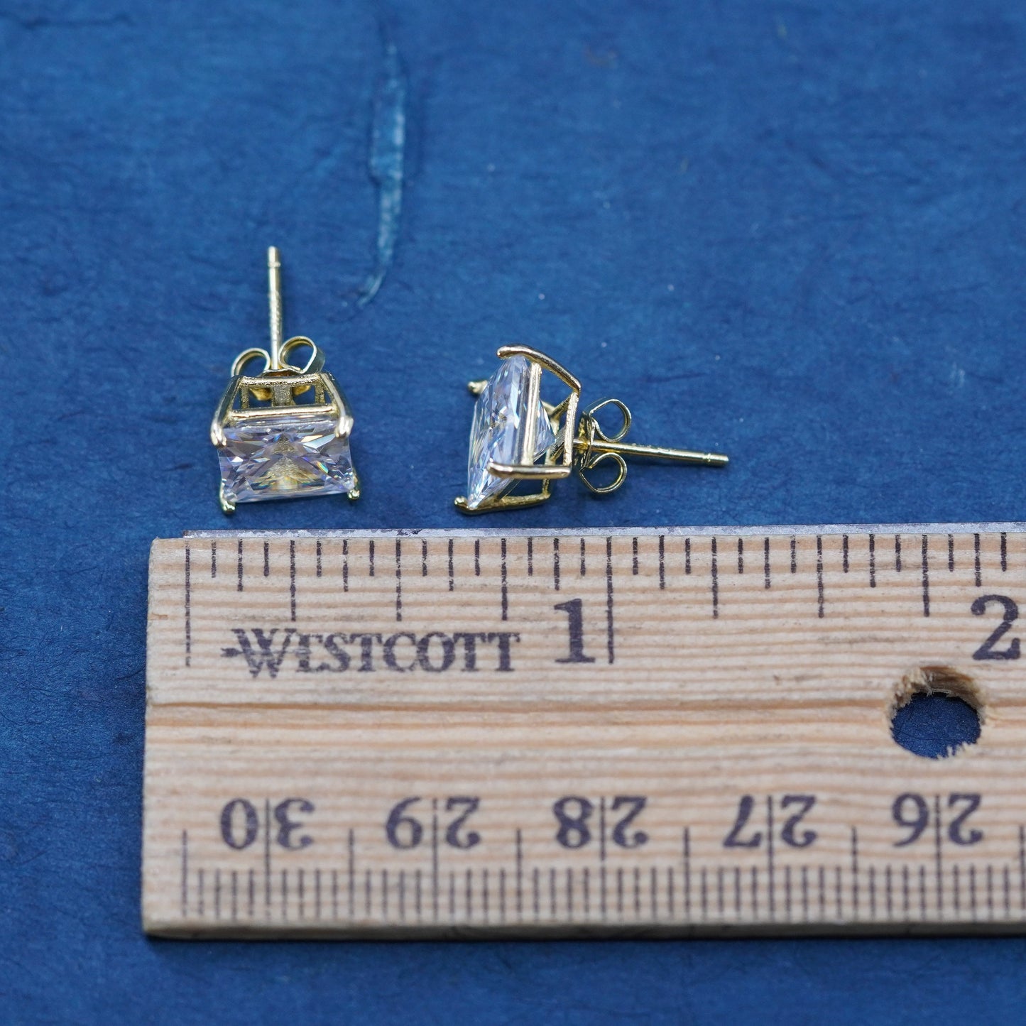 8mm, vermeil gold over sterling silver earrings, square 925 square studs CZ