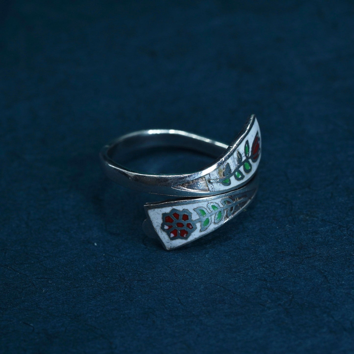 Size 4.5, vtg Mexican Sterling silver handmade ring, 925 stackable enamel band