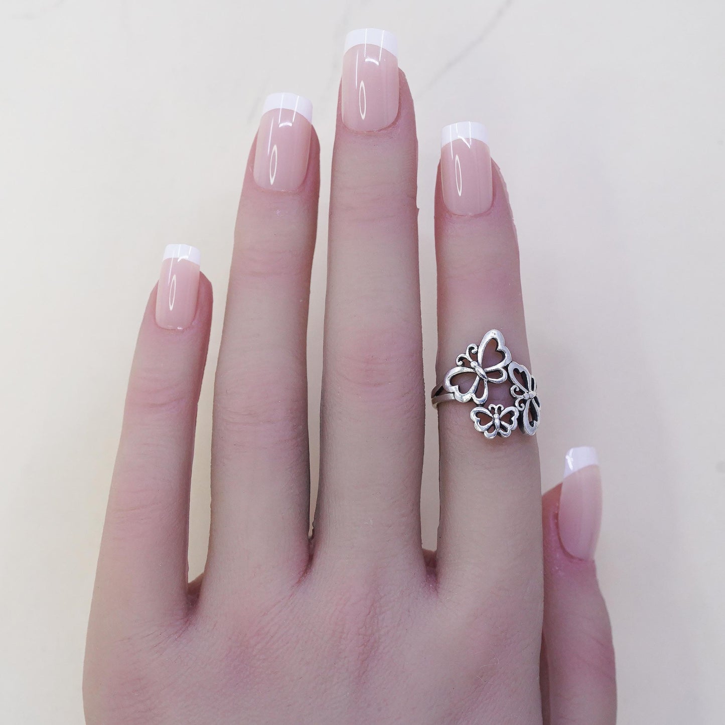 Size 5, vintage Sterling silver handmade ring, 925 filigree butterfly band