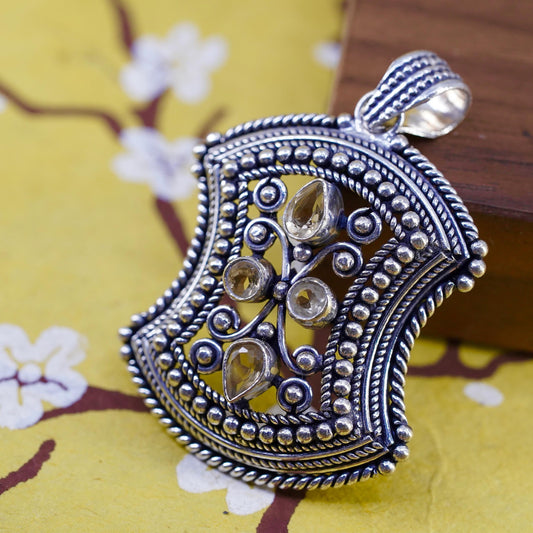Vintage Sterling silver 925 handmade bead pendant with citrine