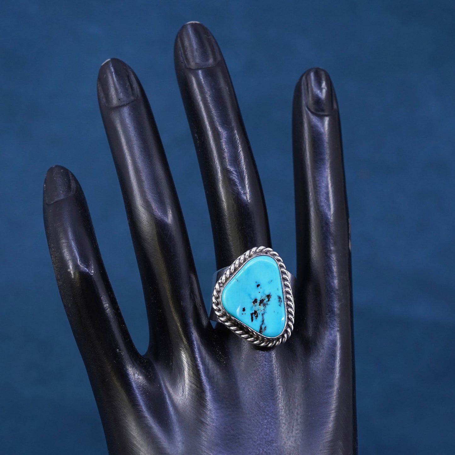 Size 10, vintage Native American Sterling 925 silver handmade ring turquoise