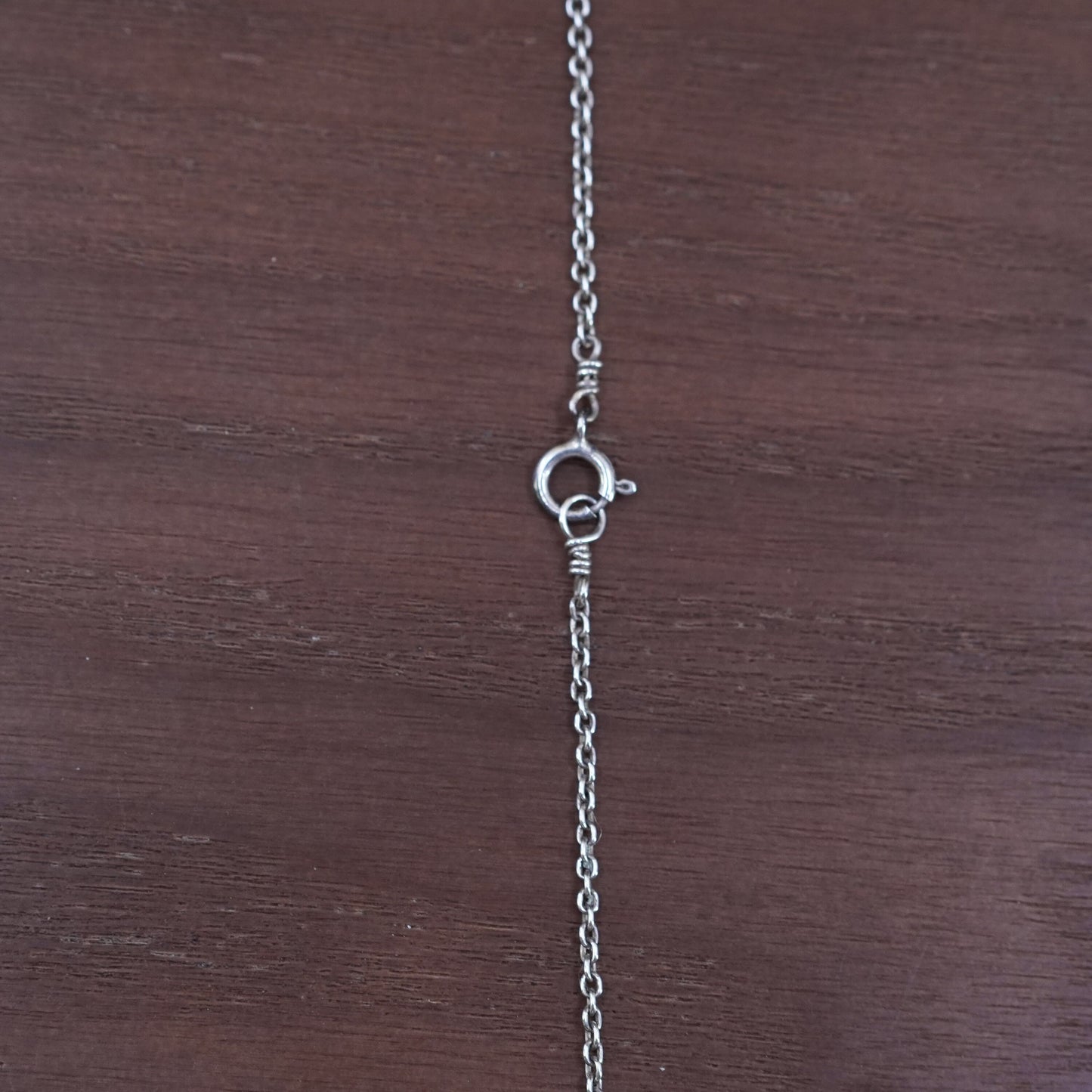 16”, vintage Sterling silver necklace, 925 circle chain blue crystal pendant