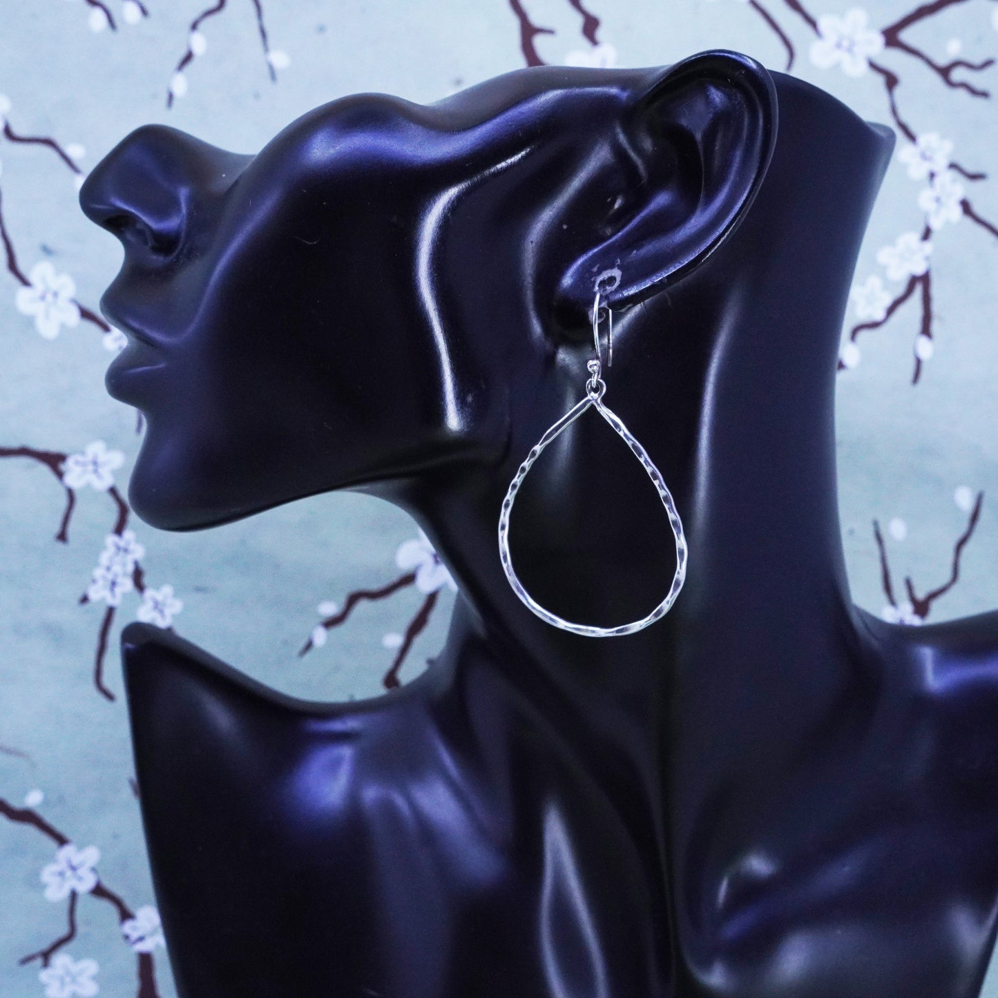 Vintage modern sterling silver handmade earrings, 925 teardrop dangles