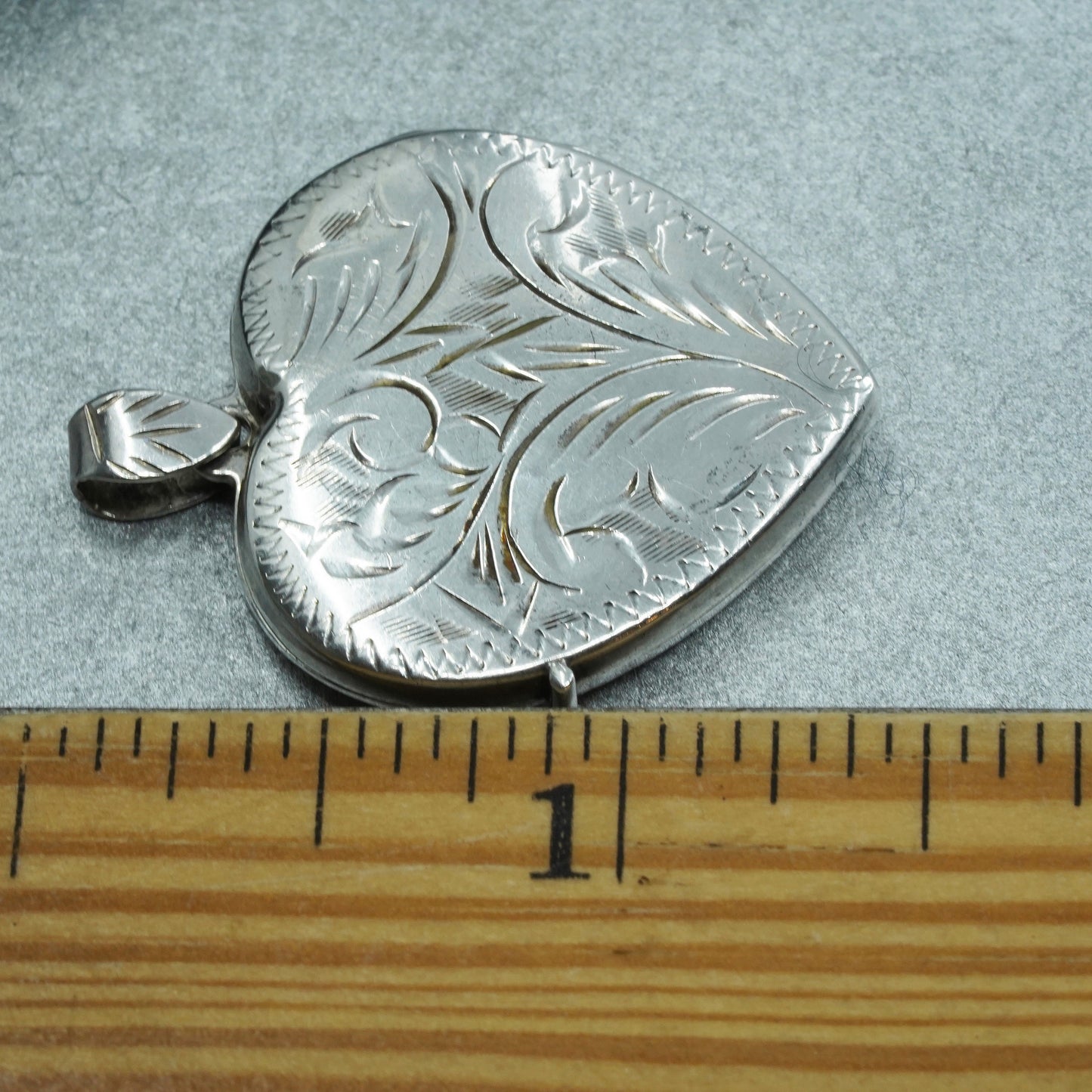 Vintage Sterling silver handmade charm, textured 925 heart photos locket