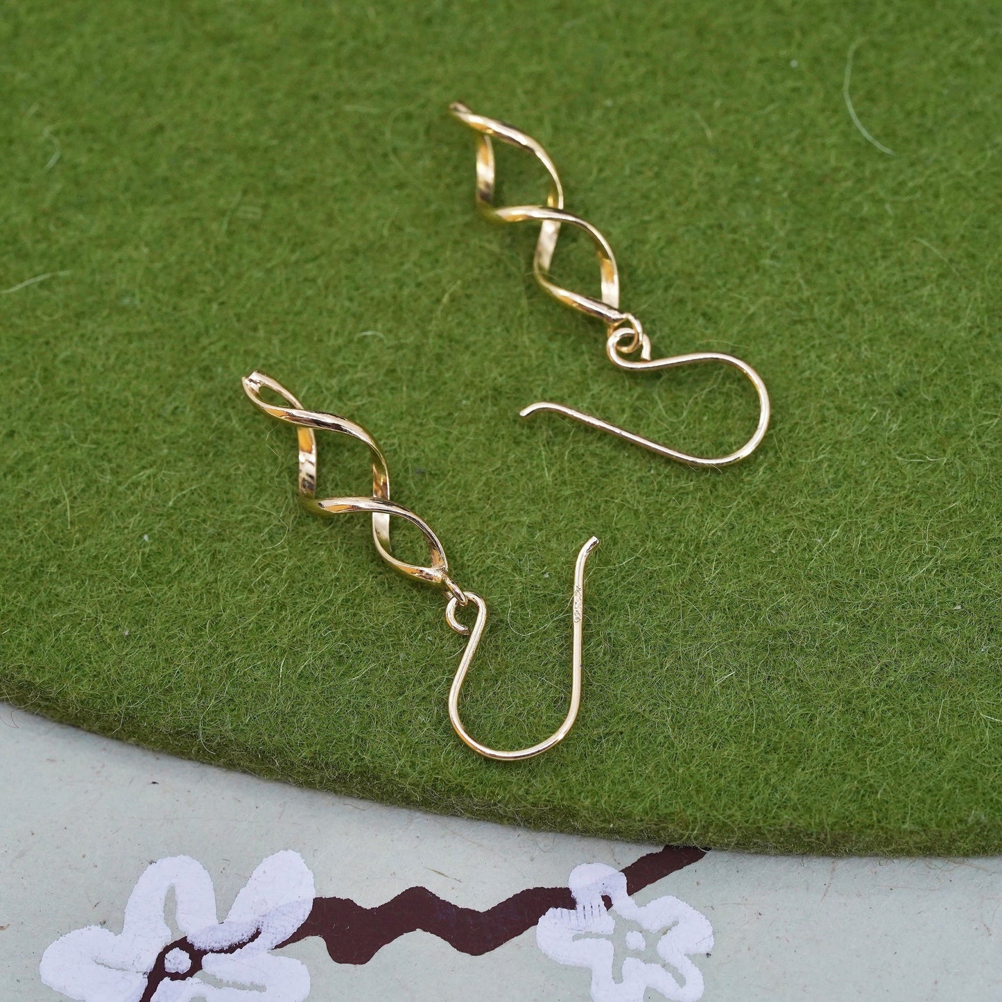 vermeil gold over sterling silver handmade earrings, 925 twisted spiral dangles
