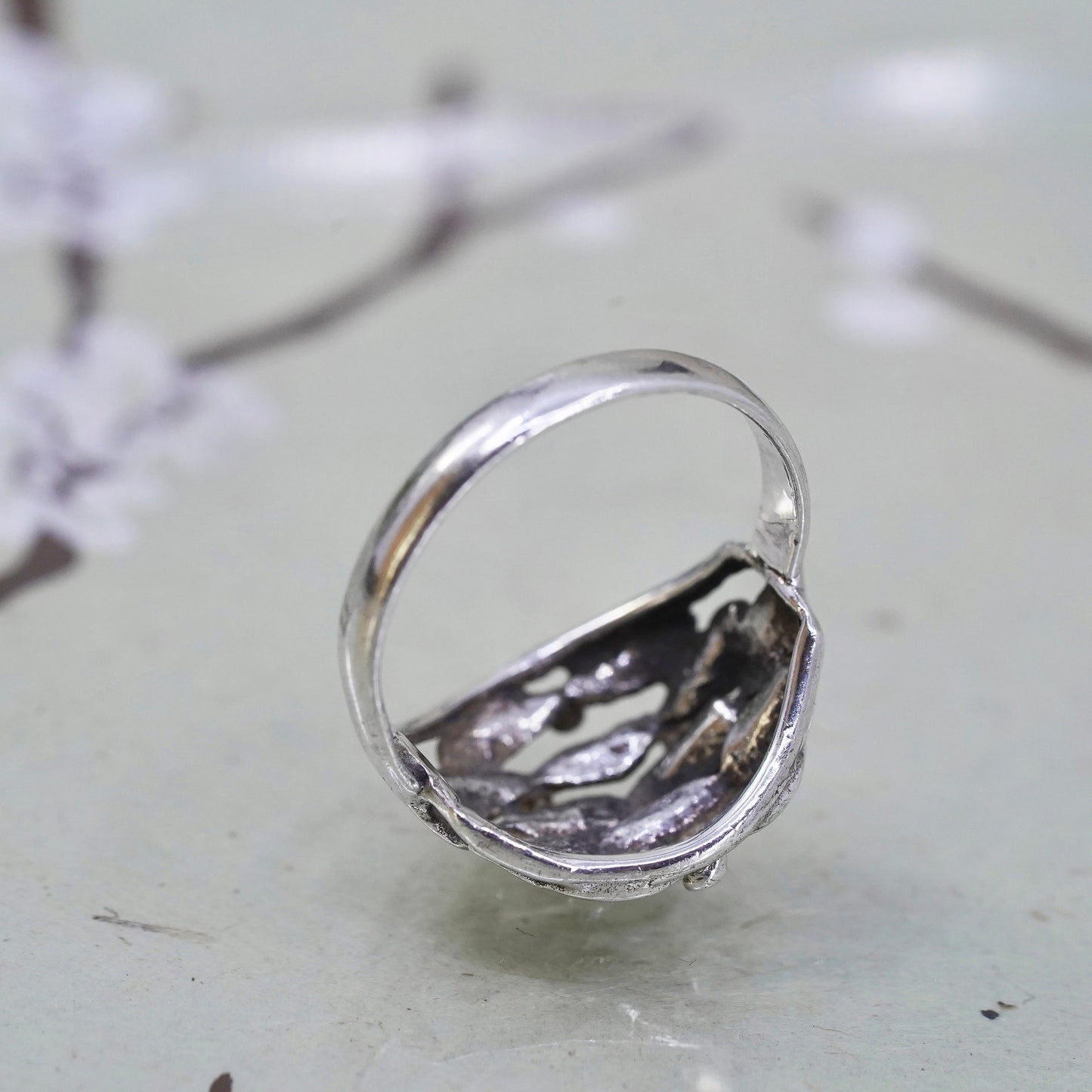 Size 6.5 vintage Sterling silver handmade ring, 925 beads band
