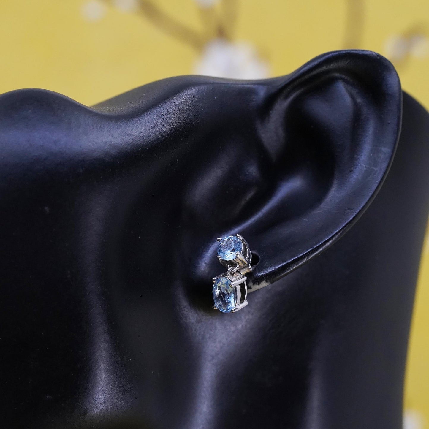 Vintage sterling silver handmade earrings, 925 blue topaz drops