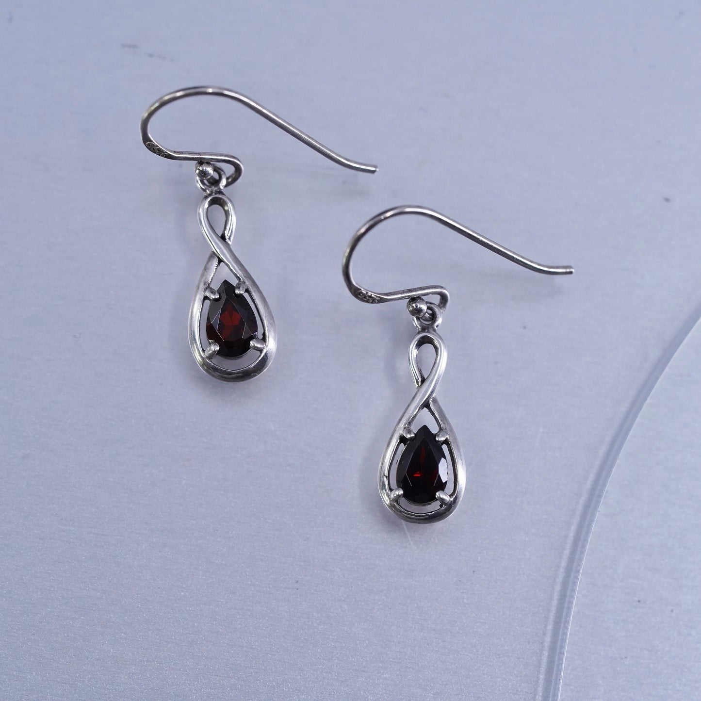 Vintage Boma Sterling 925 silver handmade teardrop earrings with garnet