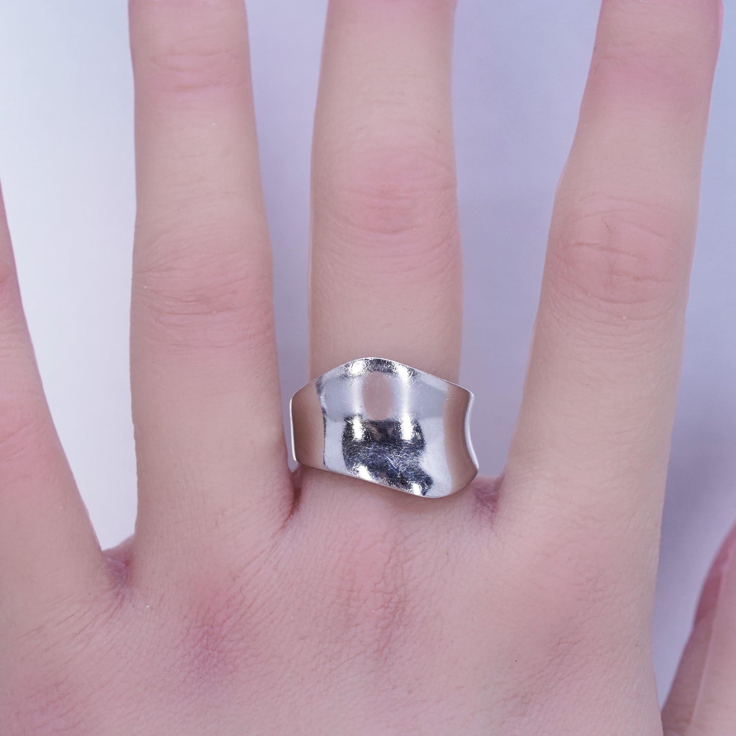 Size 9.5, vintage modern Sterling 925 silver handmade ring, wavy band