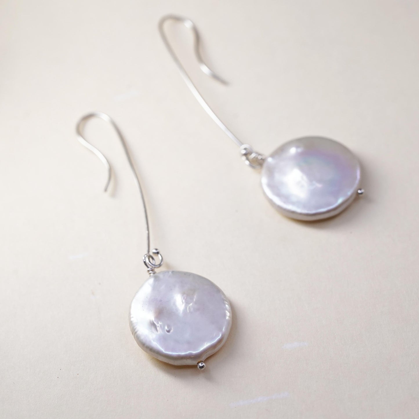 Vintage sterling silver handmade earrings, 925 hooks with coin pearl