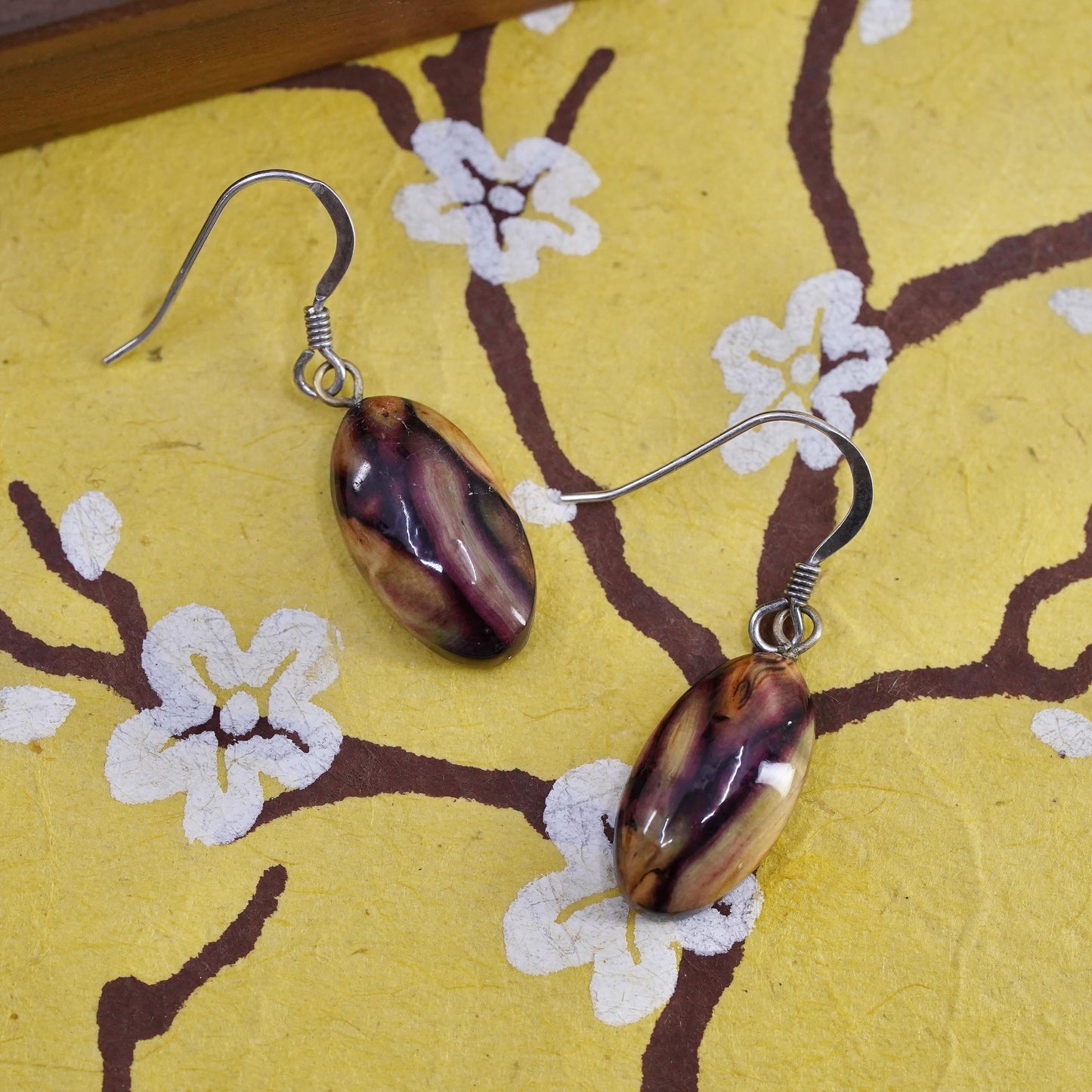 Vintage Sterling 925 silver handmade earrings with Amber dangles
