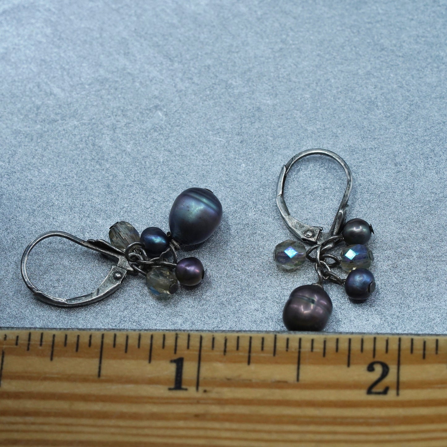 Vintage Sterling 925 silver handmade earrings with black pearl