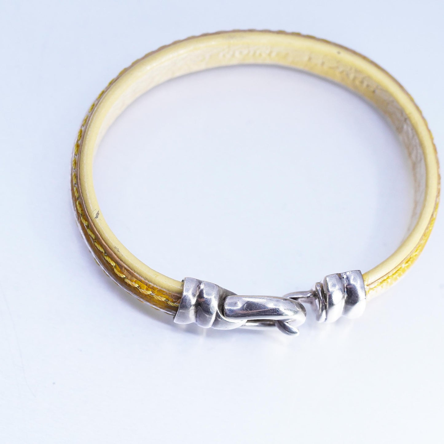 Industria Argentina Sterling 925 Silver Bracelet, Yellow Lizard Leather bangle