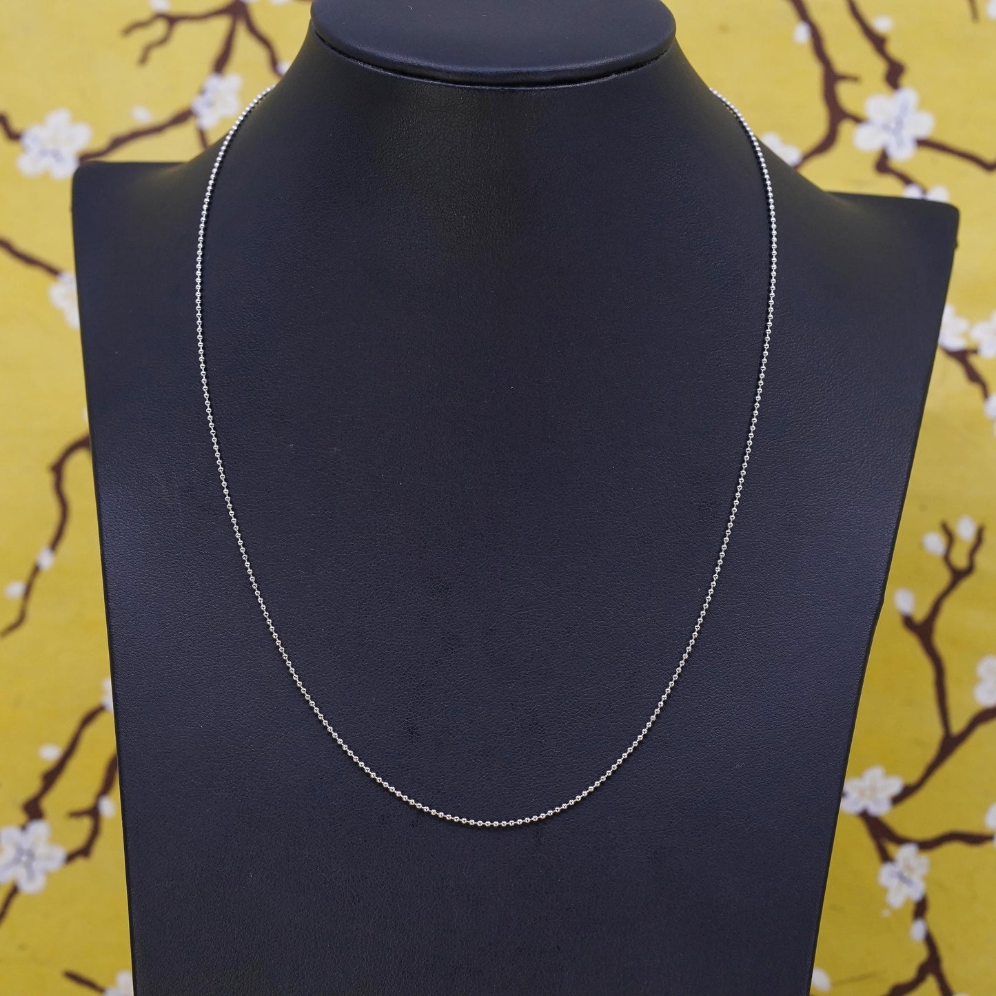18”, 1mm, vintage Sterling silver beads necklace, 925 chain