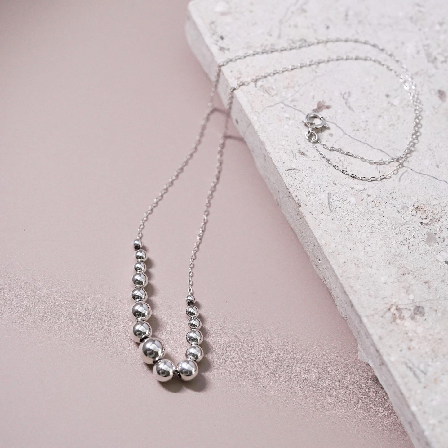 18”, Sterling silver handmade necklace, 925 graduated beaded chain beads