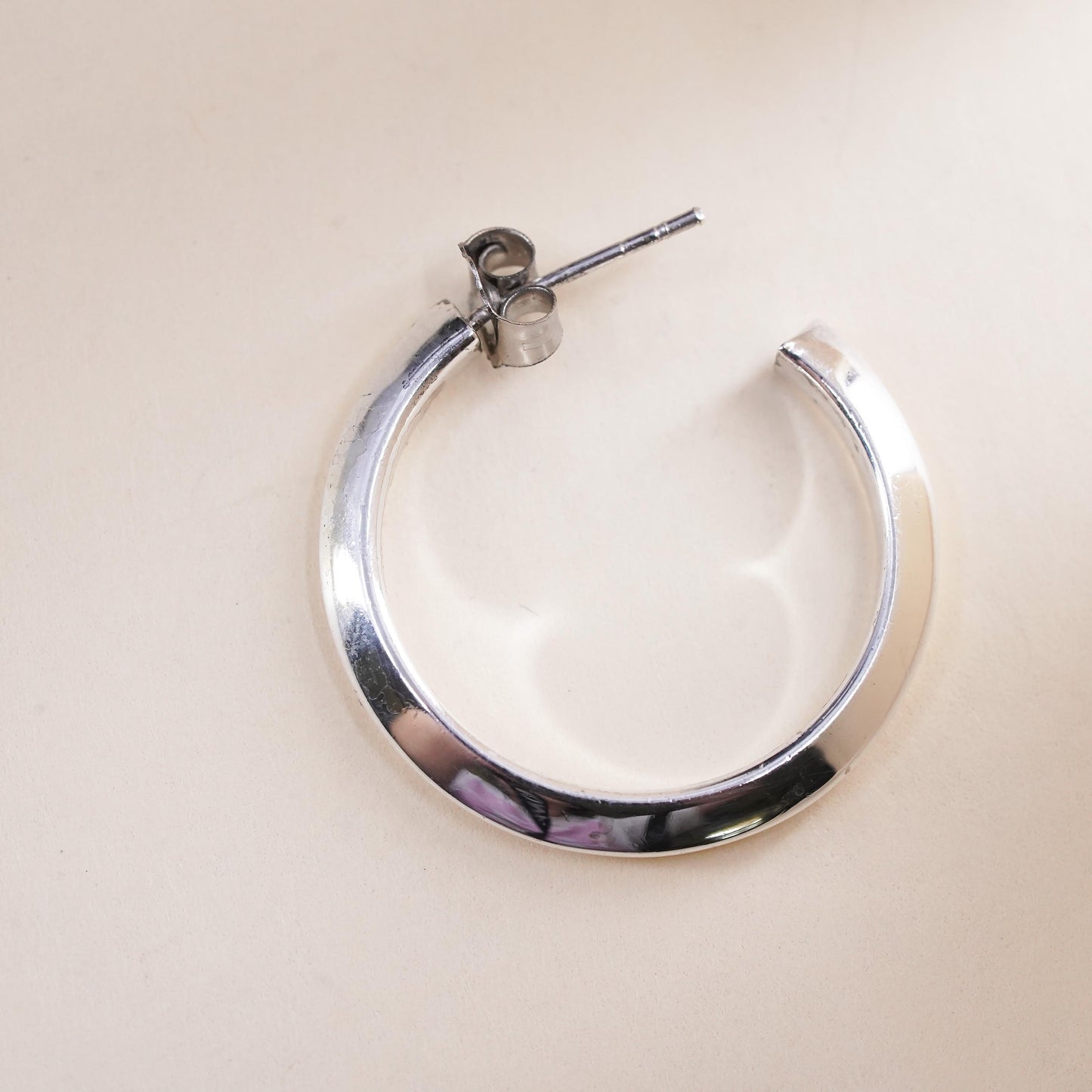 1", Vintage sterling silver single earring, minimalist primitive hoop stud