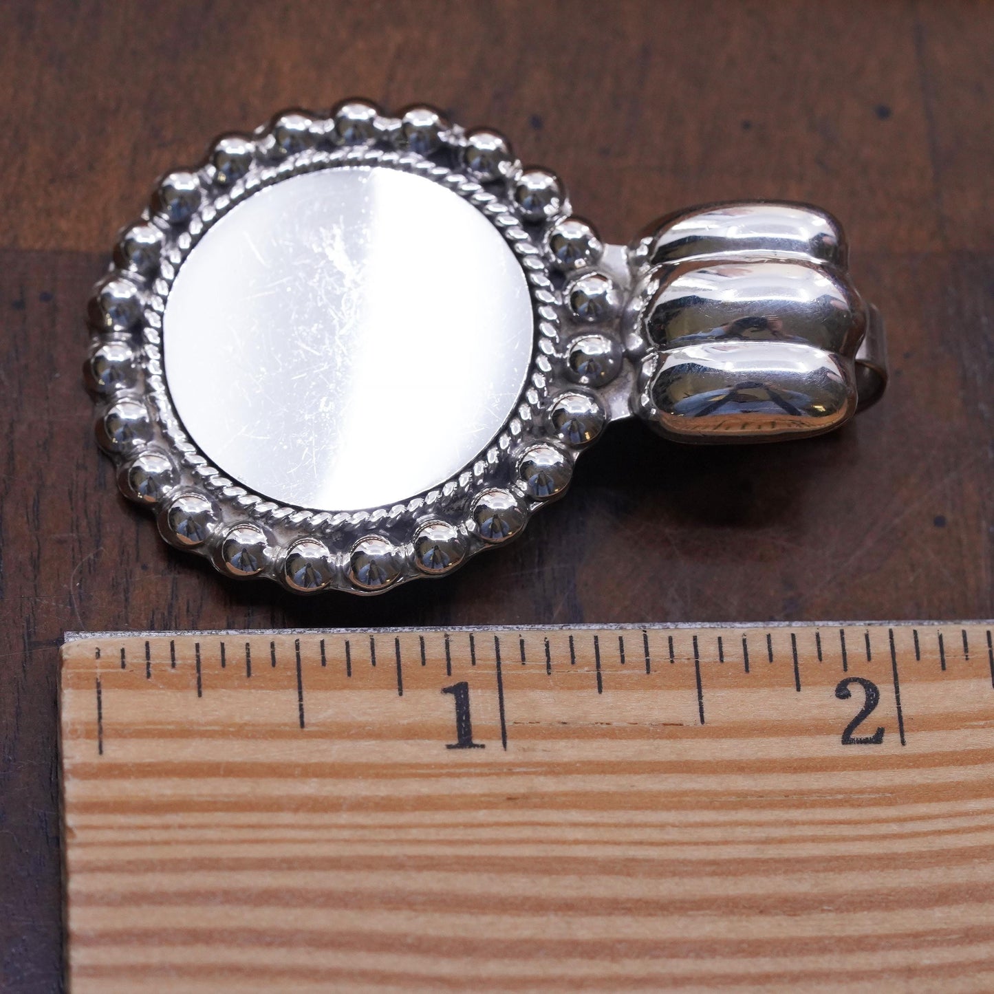 Vintage sterling 925 silver handmade blank circle pendant with beads around