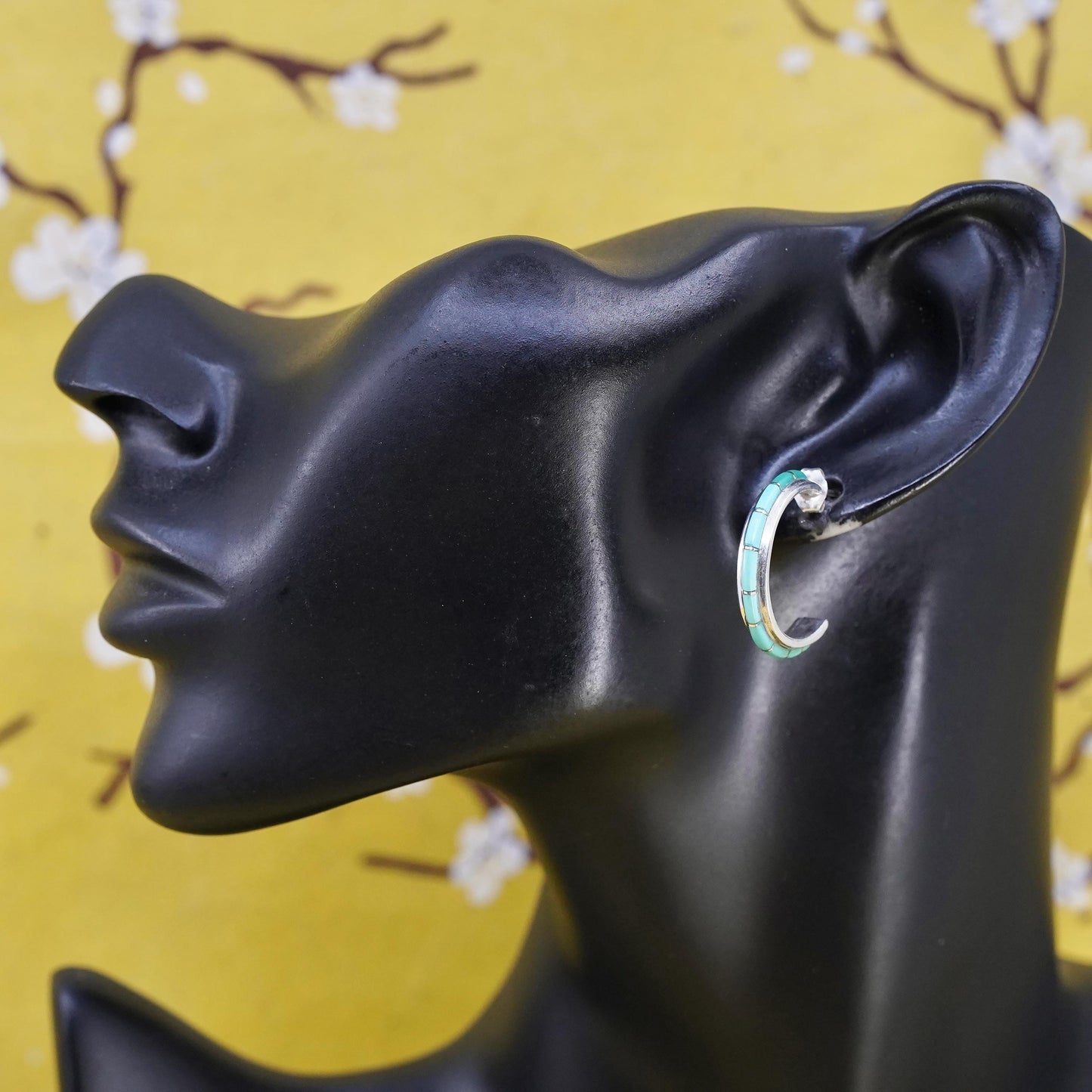 1” Native American Nastacio sterling silver earrings 925 huggie studs turquoise