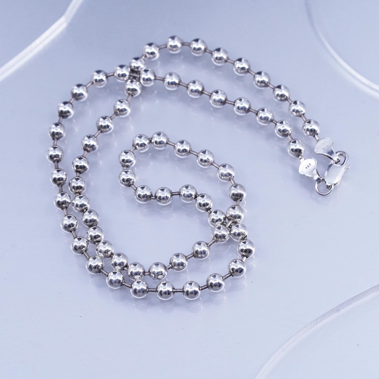20” 5mm, vintage Sterling 925 silver handmade bead chain necklace