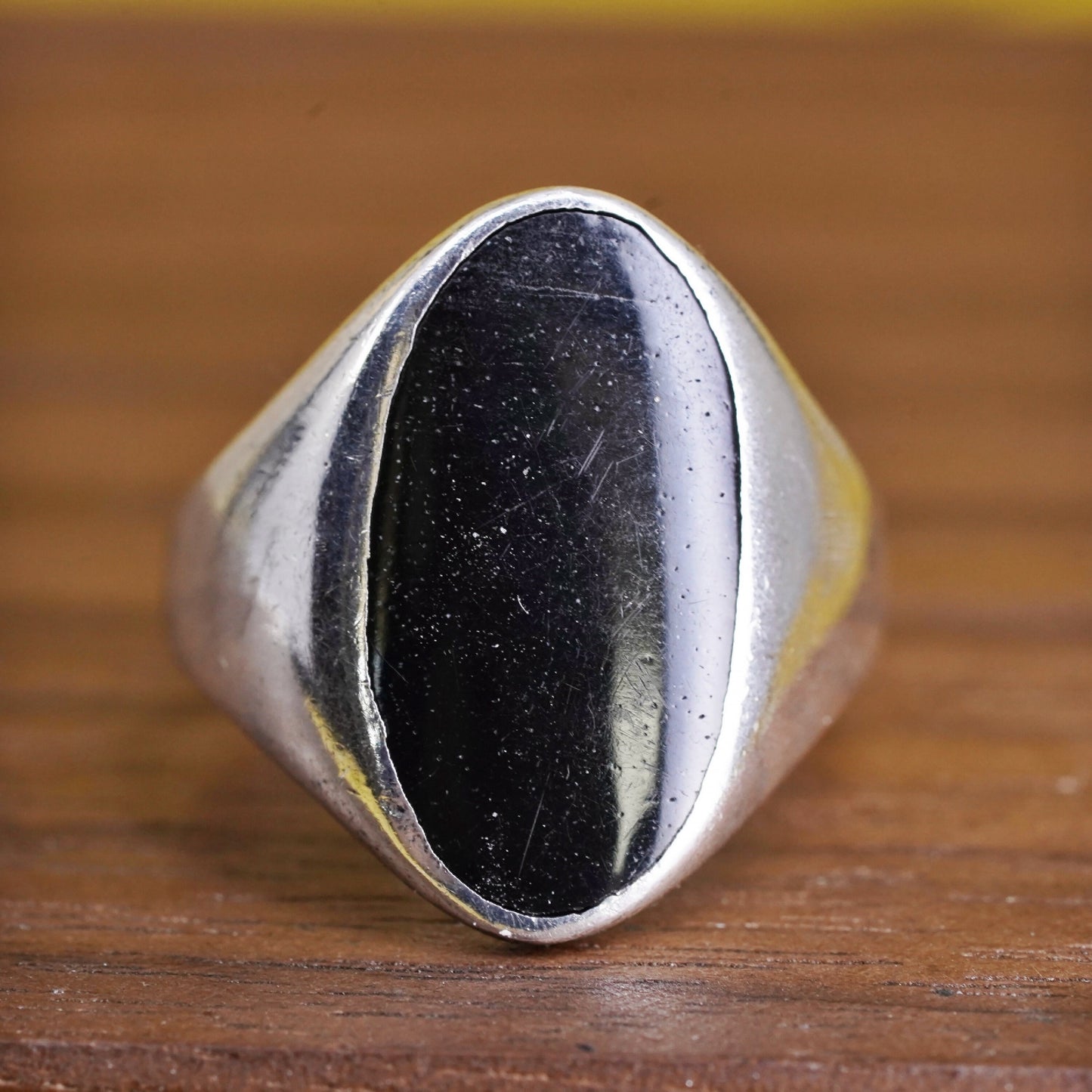 Size 4, modern southwestern Sterling 925 silver handmade ring with oval onyx